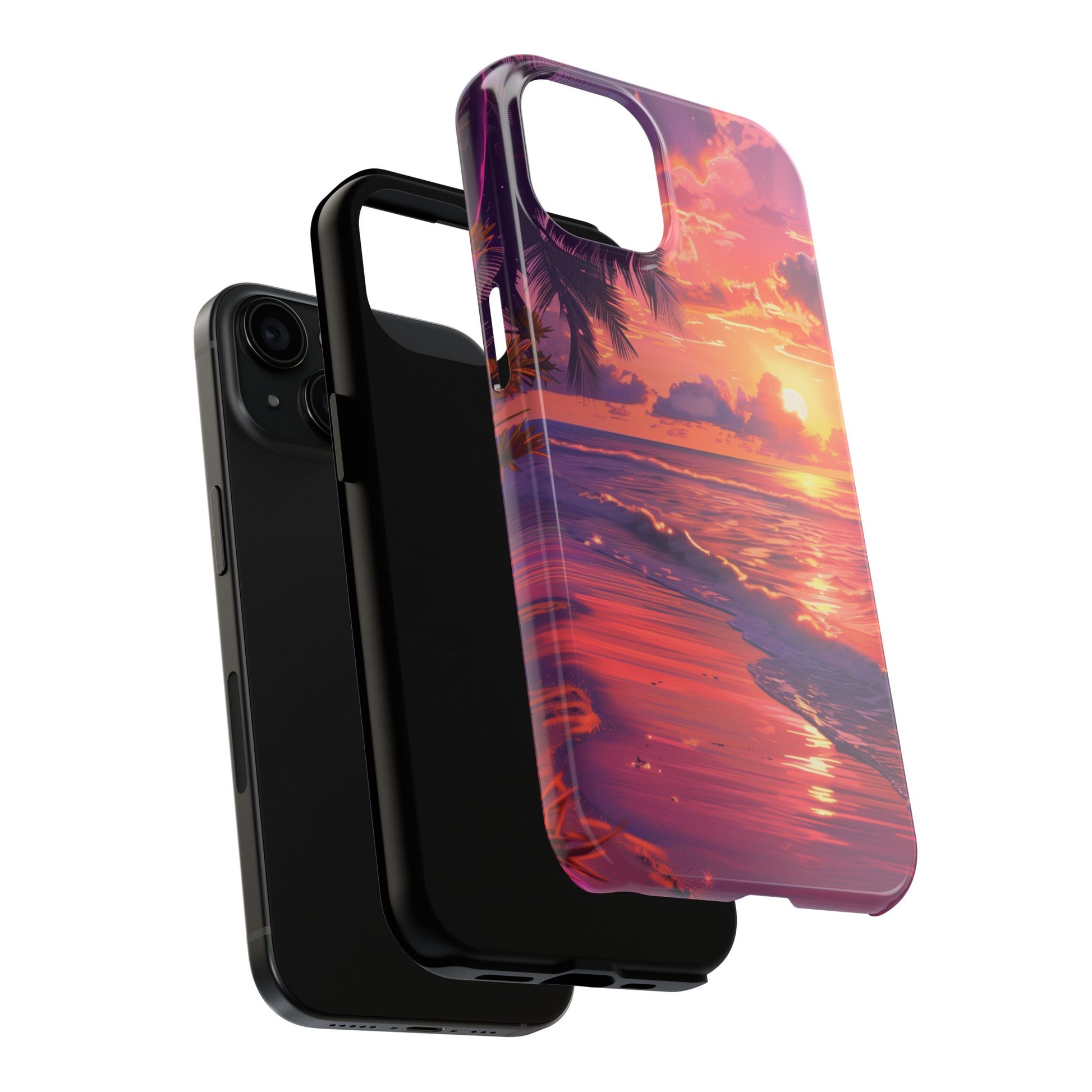 Tough Beach Scene Sunrise - Durable Case Lisa Frank Inspired Beach Art - Vibrant Beach Design - Colorful Phone Case for Beach Lovers