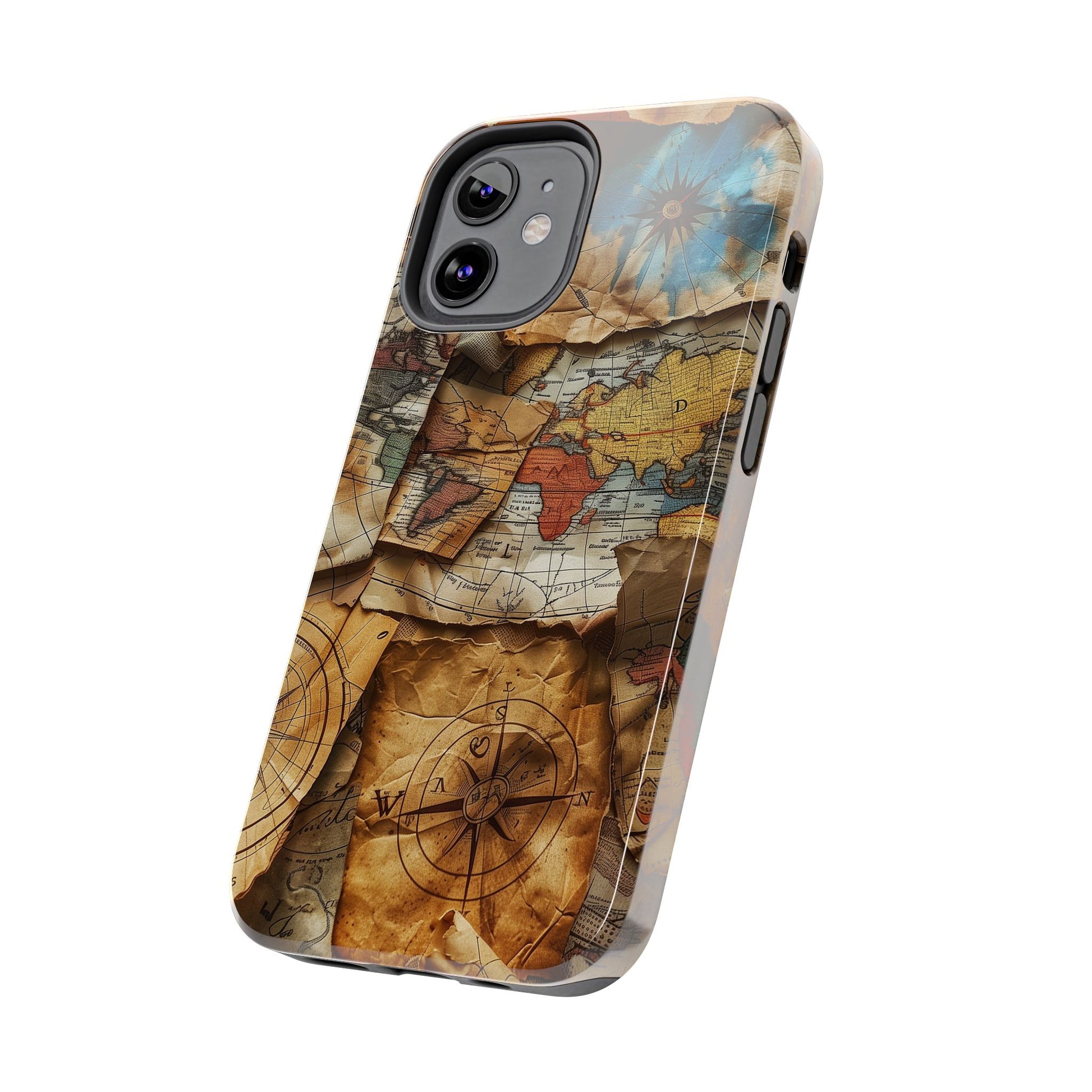 Double Layer Map Phone Case - Protective Phone Case Vintage Map Design - Durable Dual Layer Case with Map Print - Travel Inspired Phone Case