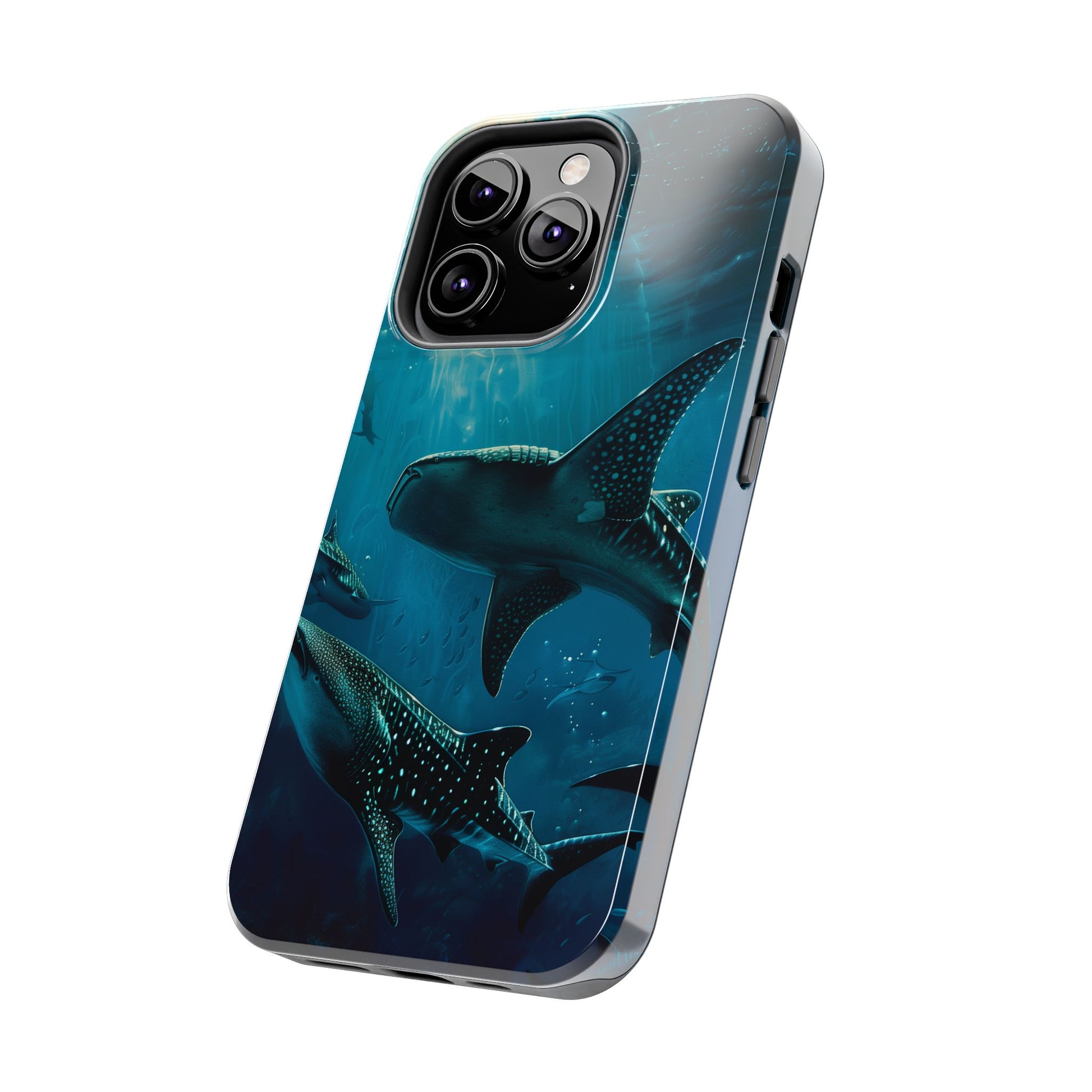 Tranquil Trio: Three Whale Sharks Tough Phone Case