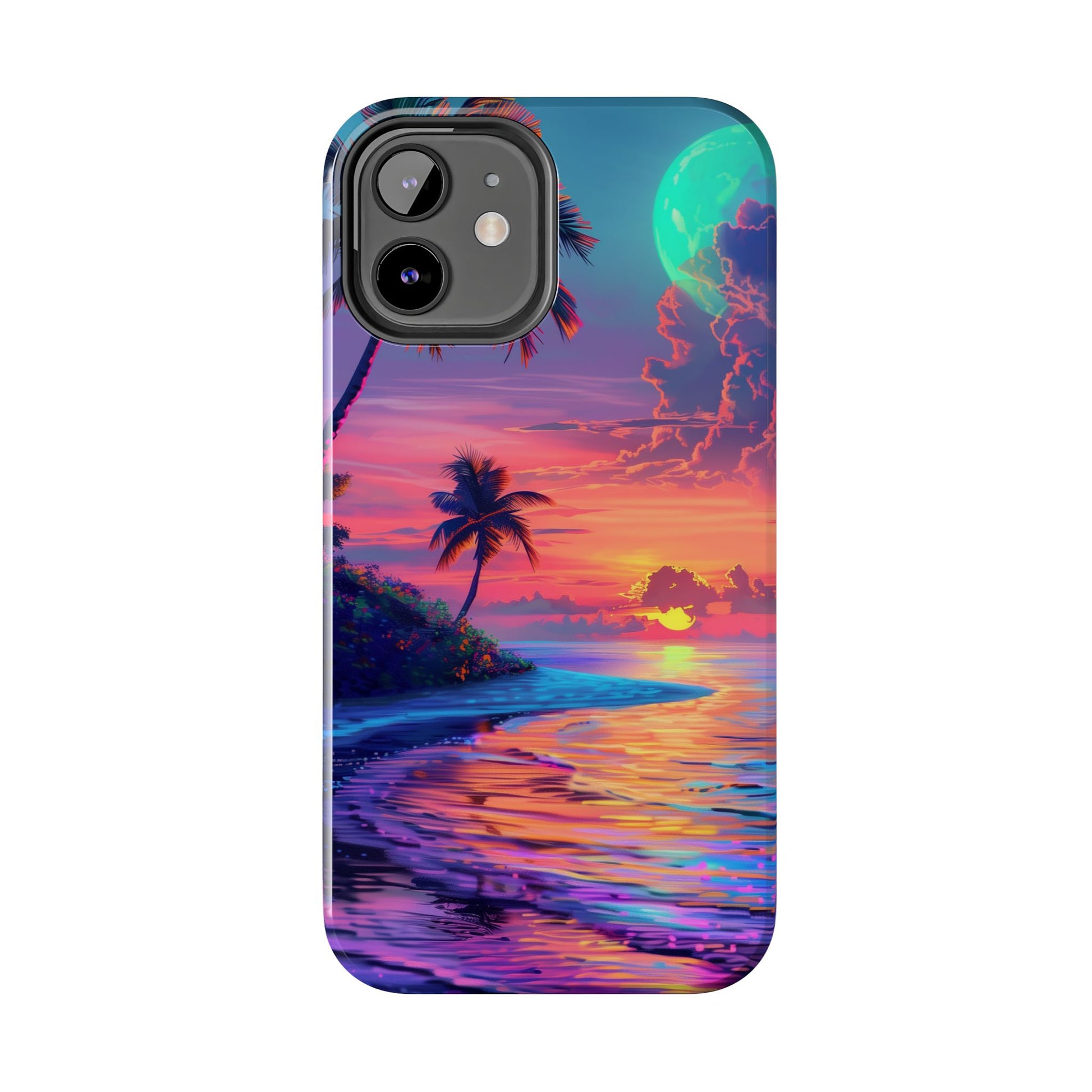 Tough Beach Scene Phone Case - Durable Phone Cover with Lisa Frank Inspired Beach Art - Protective Case with Vibrant Beach Design