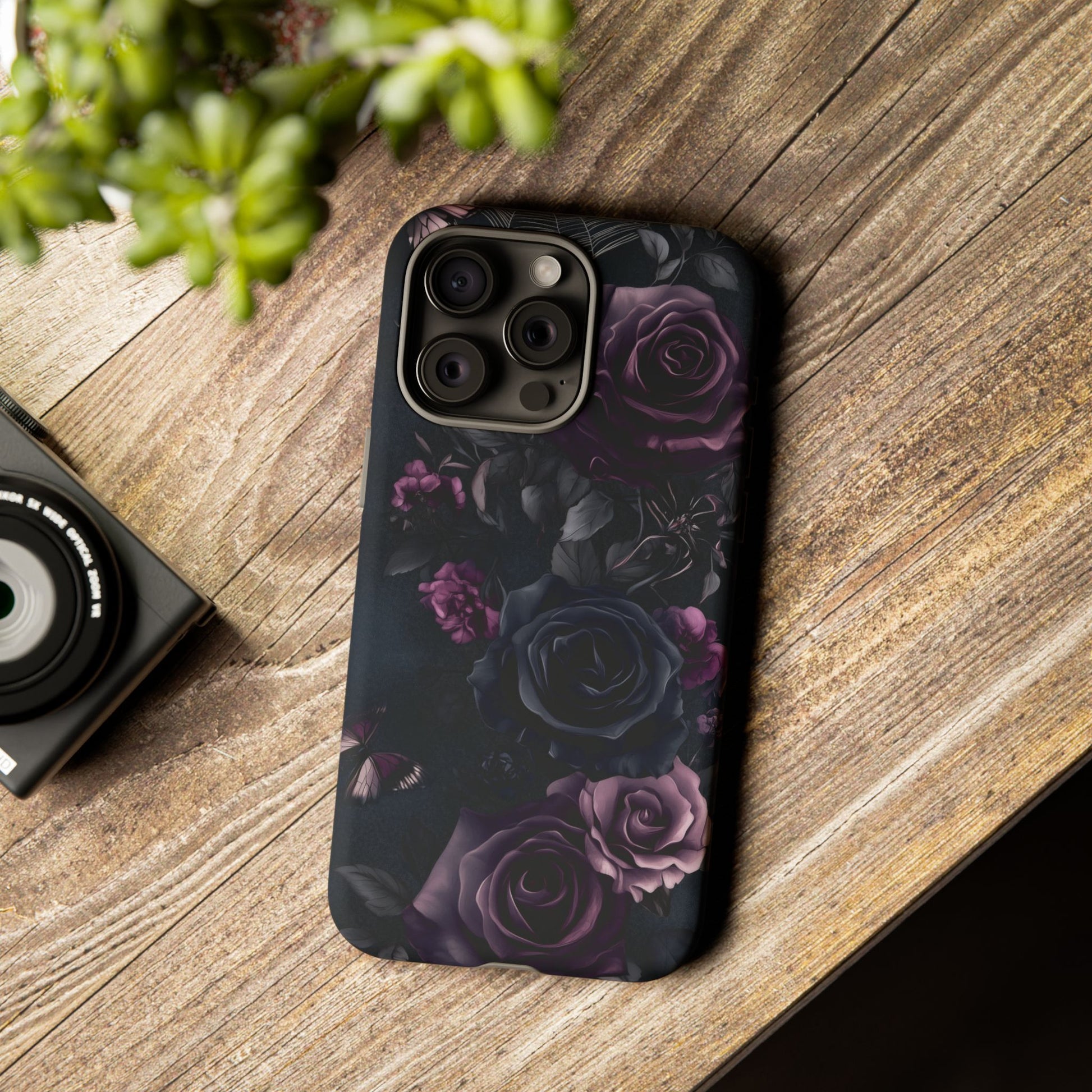Gothic Floral Phone Case Dark Academia Black Roses Spider Webs Butterflies Witchcraft Night Sky iPhone 13 14 15 16 Pro Max Galaxy Pixel