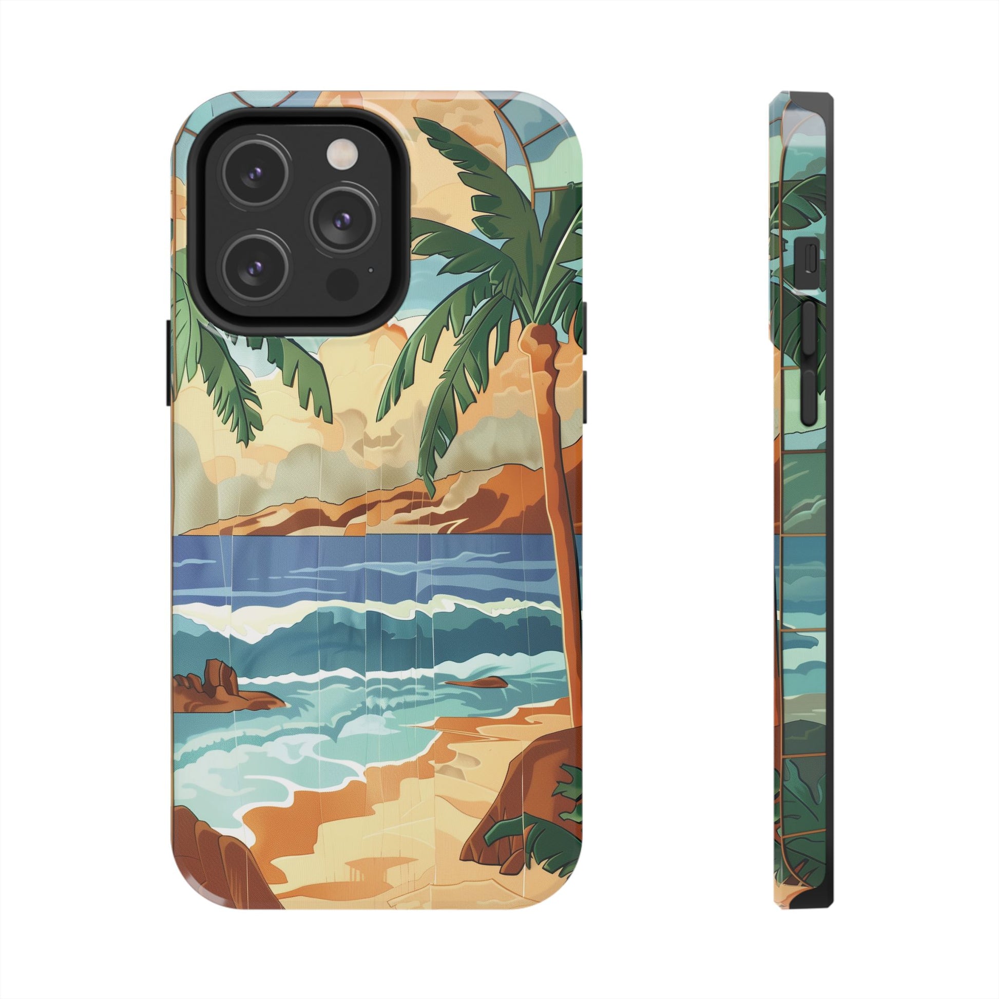 Retro Beach Scene Phone Case, Vintage Tropical Ocean iPhone Case, Summer Beach Phone Cover for iPhone, iphone 15 pro max