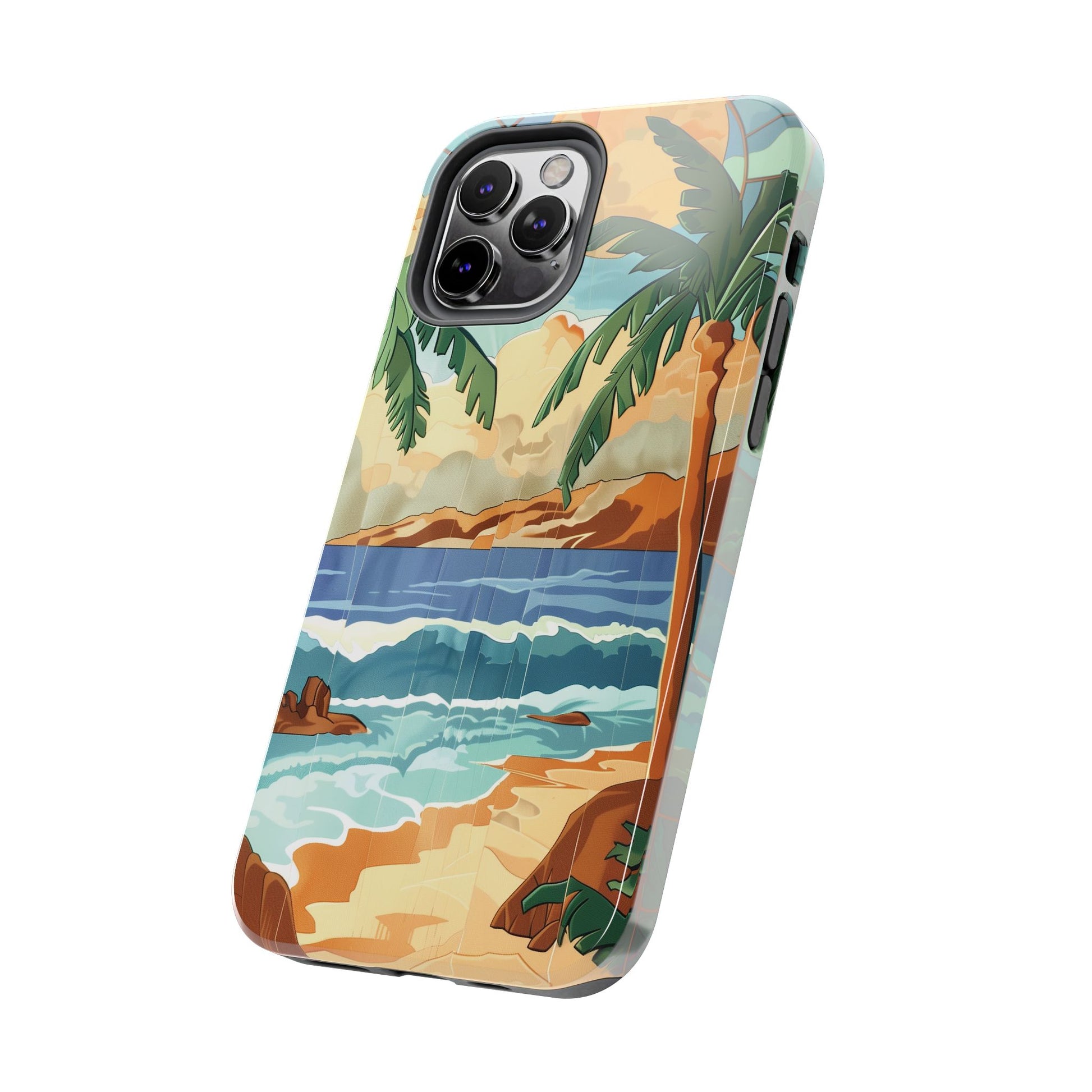 Retro Beach Scene Phone Case, Vintage Tropical Ocean iPhone Case, Summer Beach Phone Cover for iPhone, iphone 15 pro max