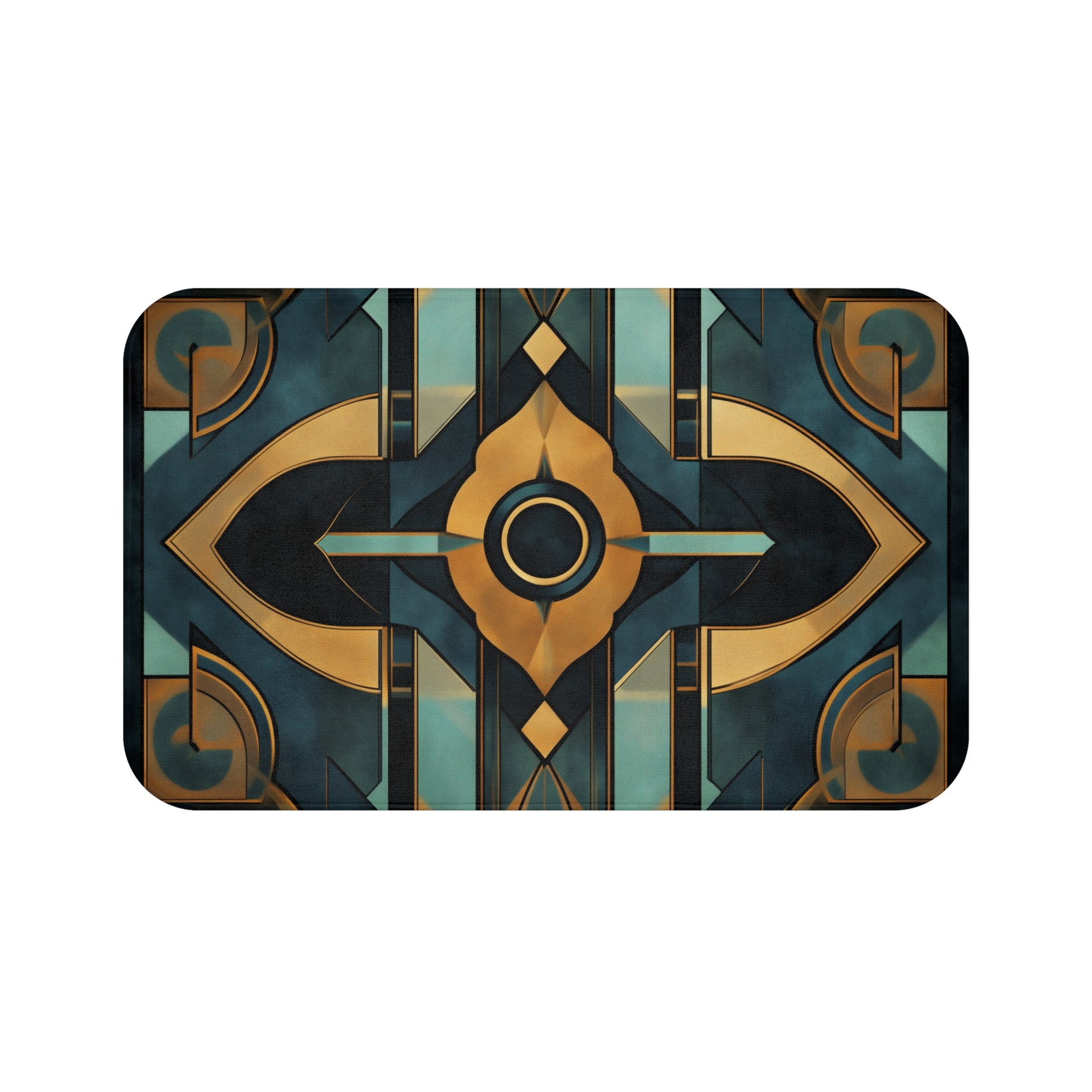 Art Nouveau Deco Bath Mat Geometric Design Teal and Gold Bathroom Decor