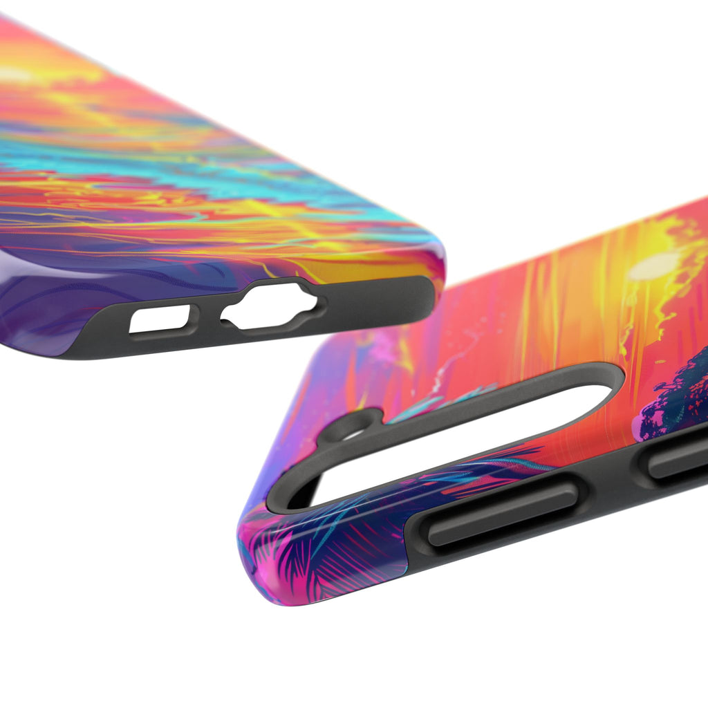 Tough Beach Sunrise Phone Case - Durable Case Lisa Frank Inspired Beach Art - Vibrant Beach Design - Colorful Phone Case for Beach Lovers