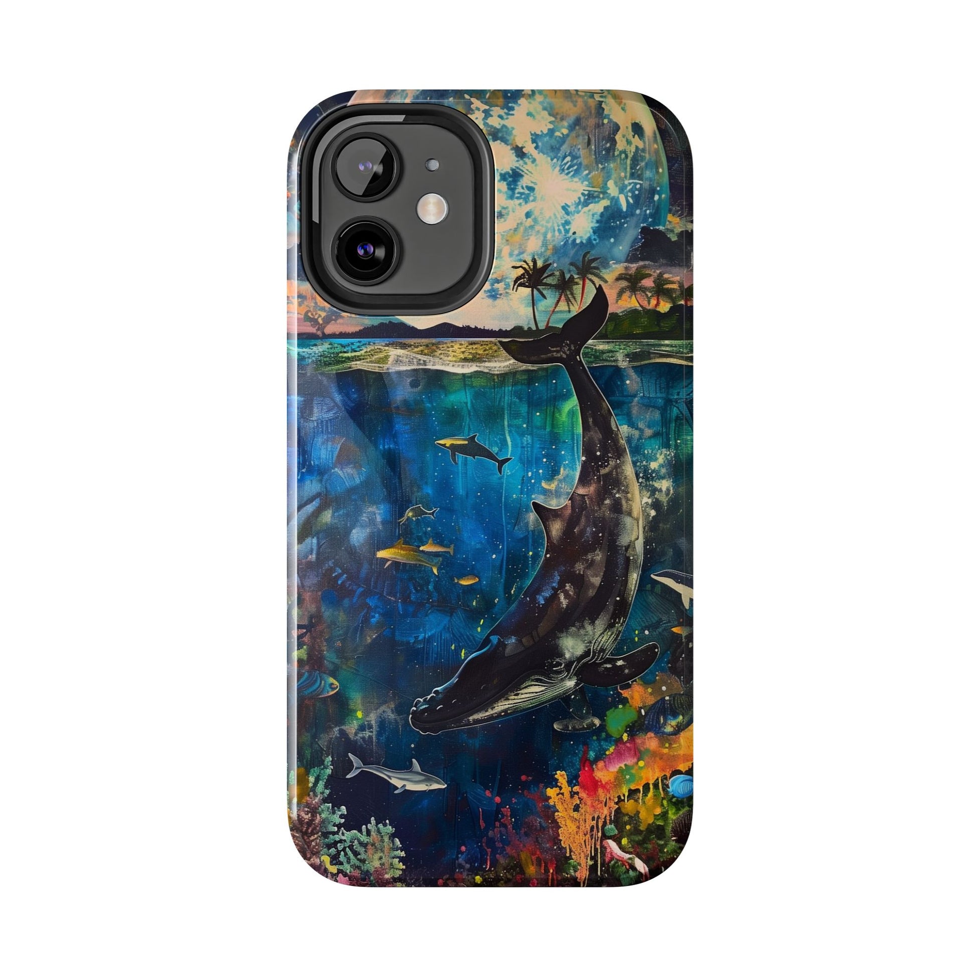 Abstract Moonlit Whale Underwater Phone Case - Durable and Stunning Protective Cover