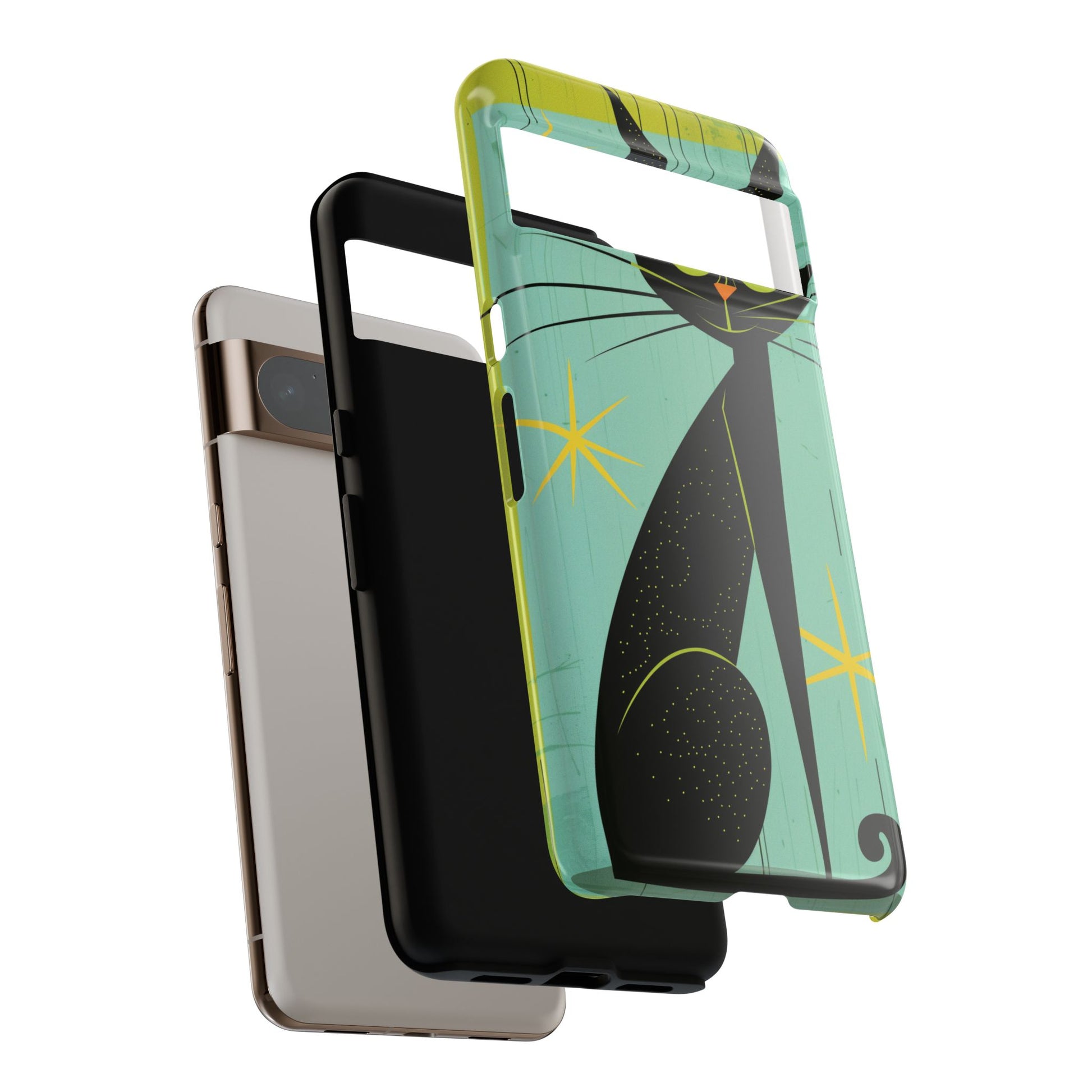 Mid-Century Modern Phone Case, Mid Mod Android Case, Atomic Cats Android Case, Retro Chic Smartphone Cover, Unique Artistic Phone Accessory