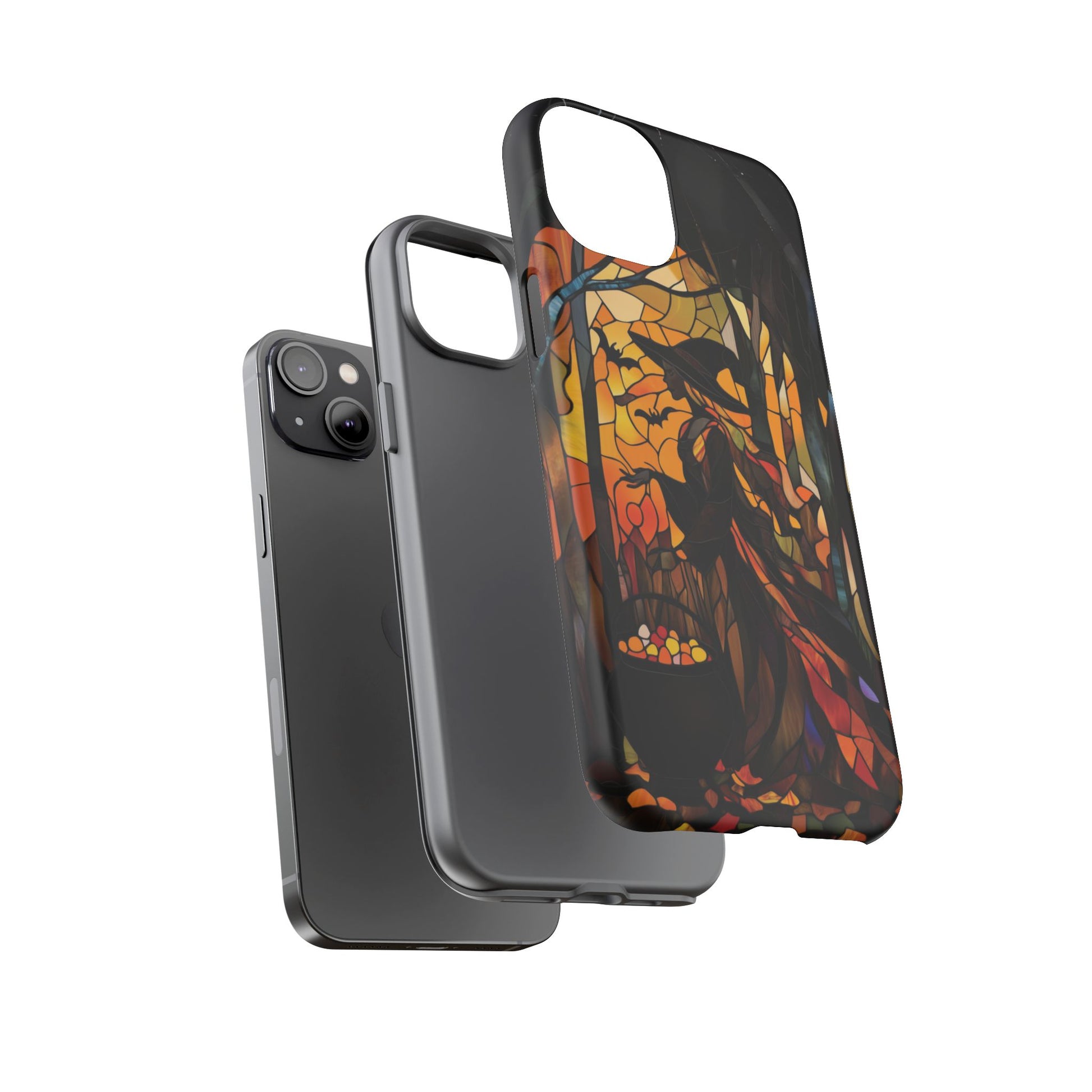 Halloween Witch Stained Glass Effect Dark Academia Spooky Fall Witchy Pumpkin Bats Seasonal Fall Mosaic Case iPhone 13 14 15 16 Pro Max