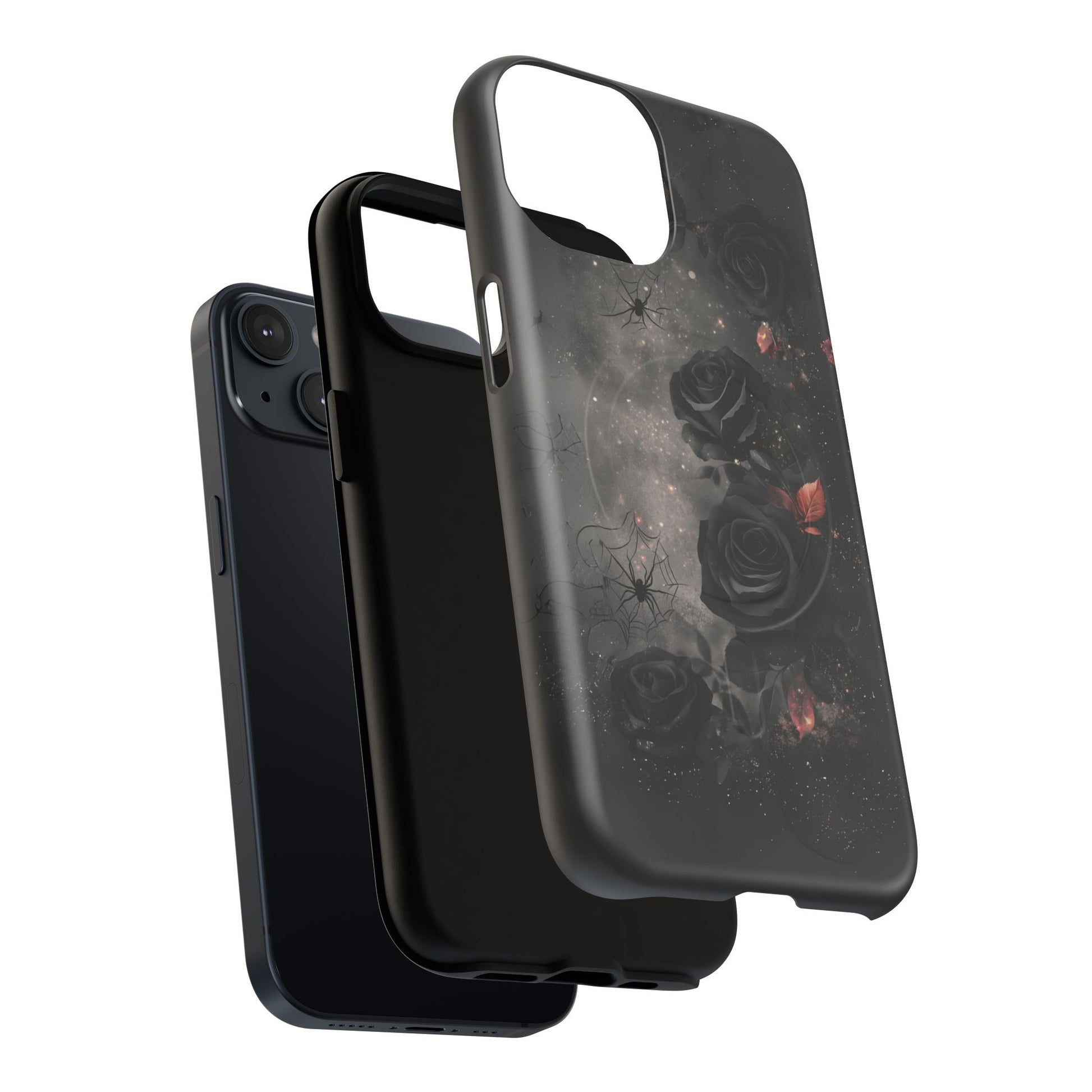 Magsafe Gothic Floral Phone Case Dark Academia Black Roses Spider Webs Butterflies Witchcraft Night Sky iPhone 14 15 Pro Max