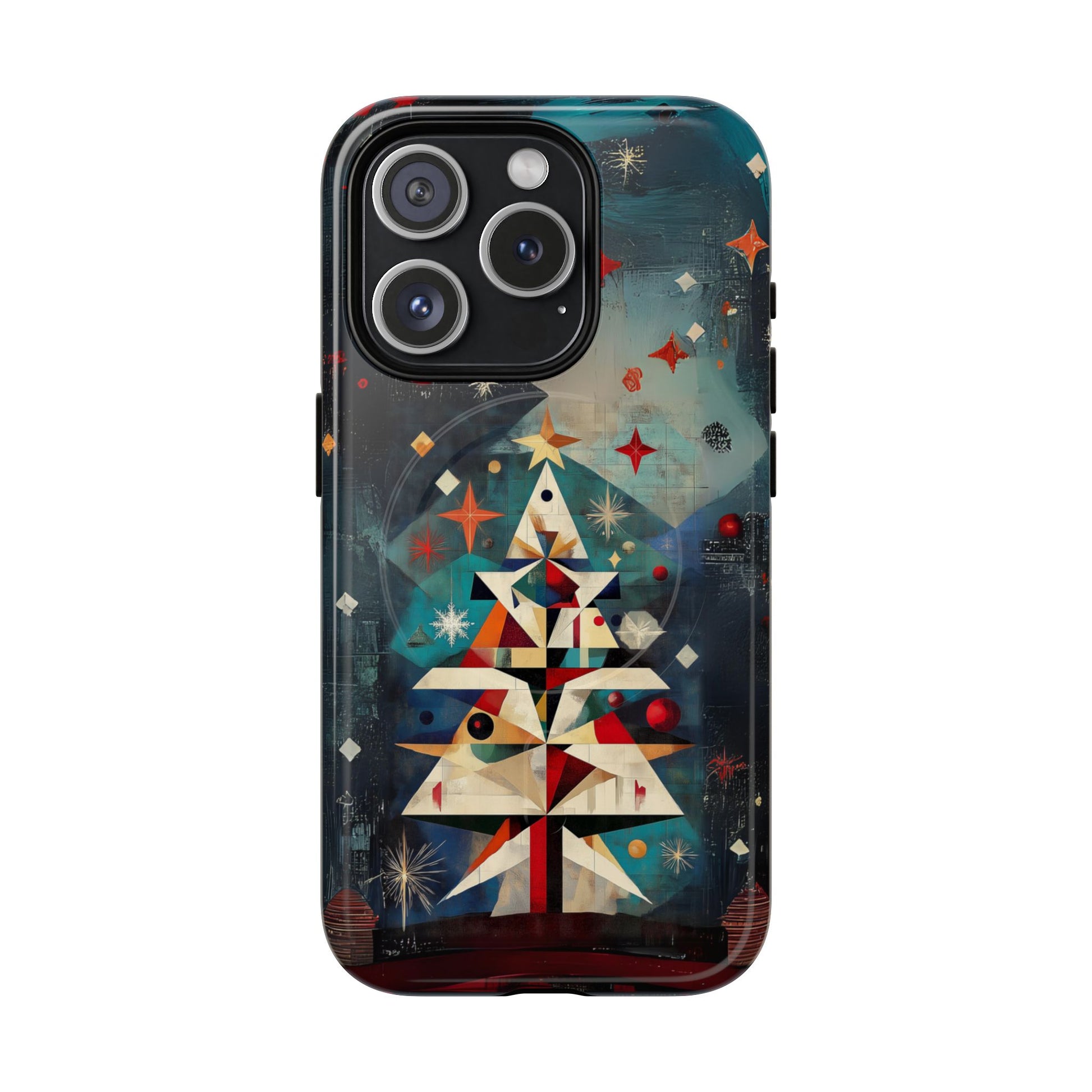 Magsafe Mosaic Festive Christmas Tree Art Deco Stained Glass Phone Case Rankin Bass Style MidMod Design iPhone 14 15 Pro Max