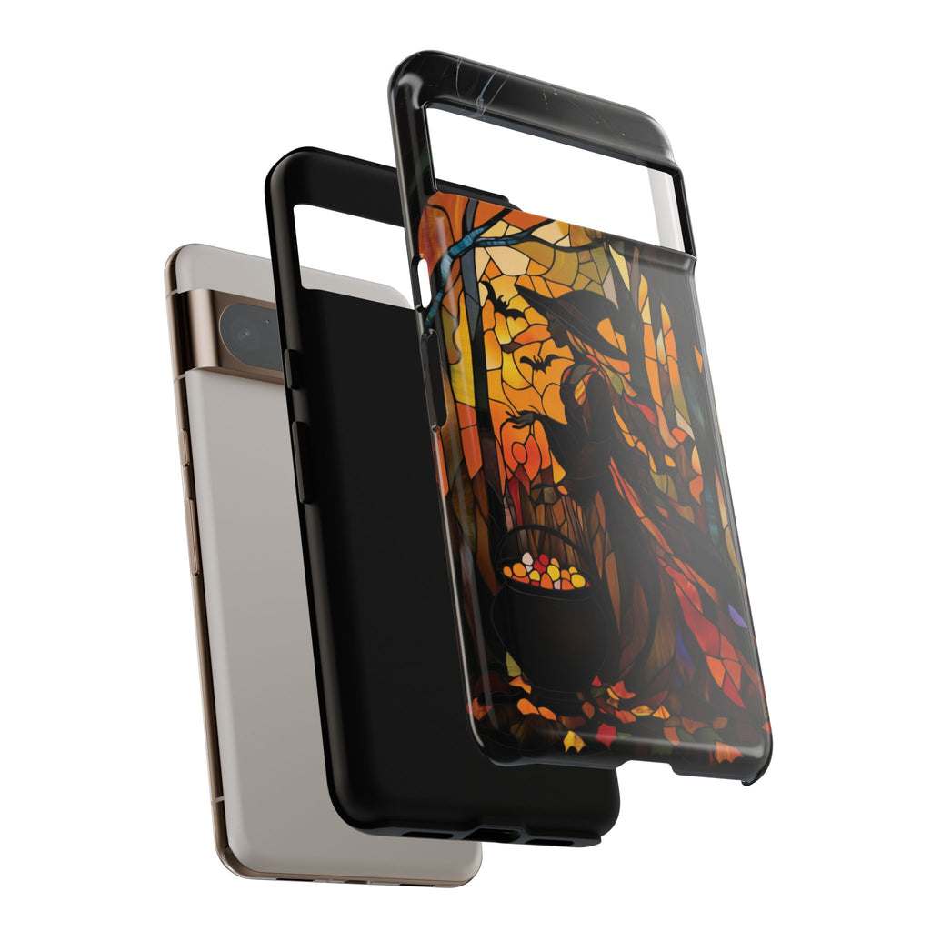 Halloween Witch Stained Glass Effect Dark Academia Spooky Fall Witchy Pumpkin Bats Seasonal Fall Mosaic Case iPhone 13 14 15 16 Pro Max
