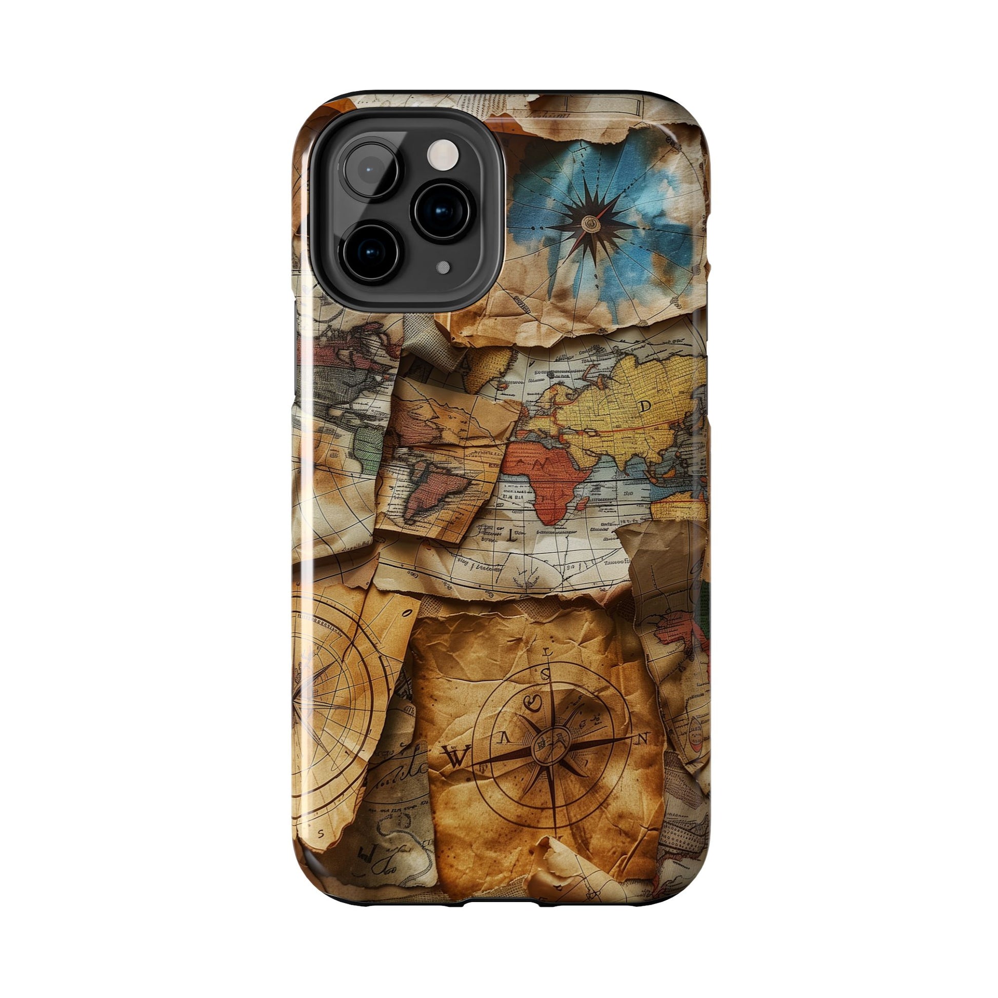 Double Layer Map Phone Case - Protective Phone Case Vintage Map Design - Durable Dual Layer Case with Map Print - Travel Inspired Phone Case