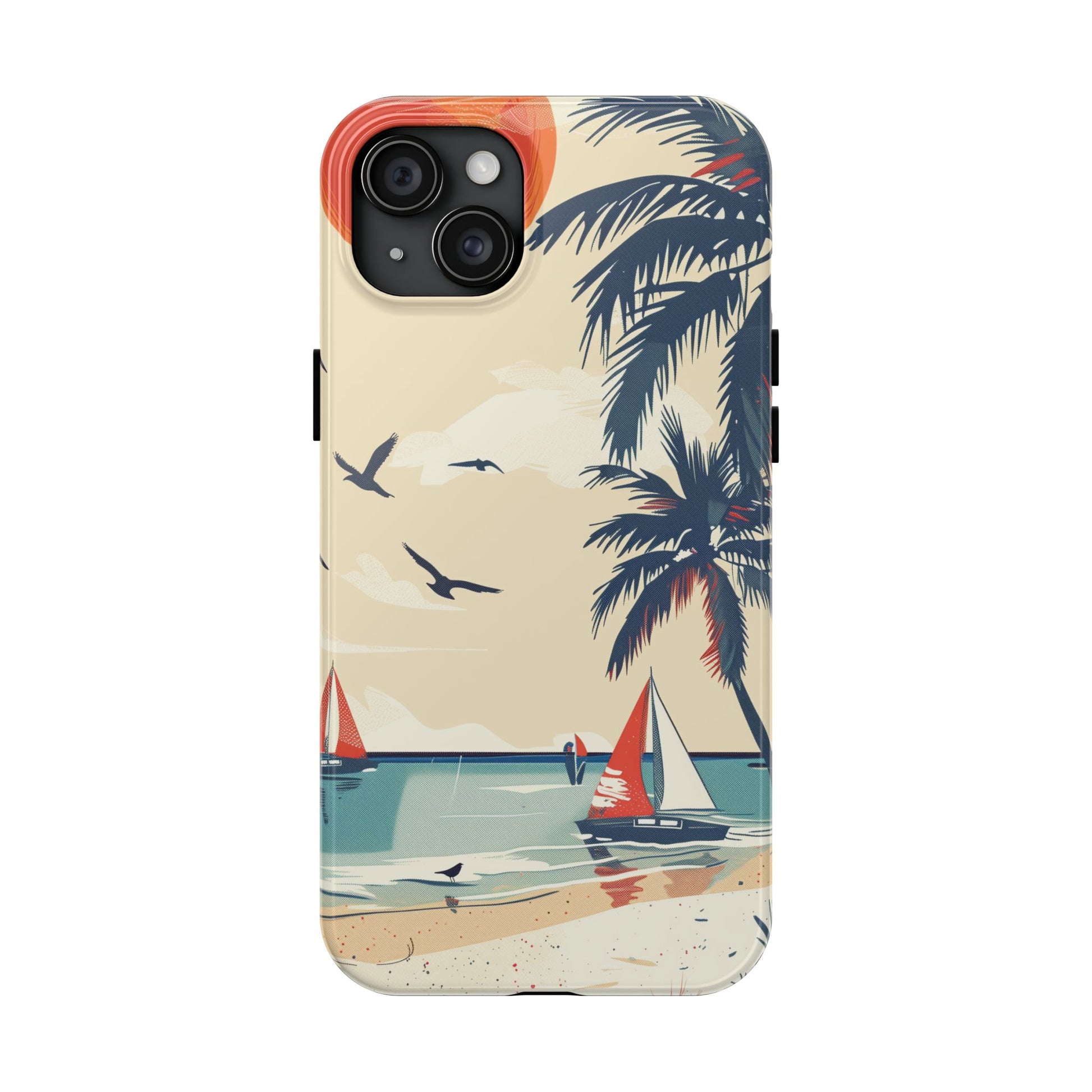 Retro Beach Scene Phone Case, Vintage Tropical Ocean iPhone Case, Summer Beach Phone Cover for iPhone, iphone 15 pro max