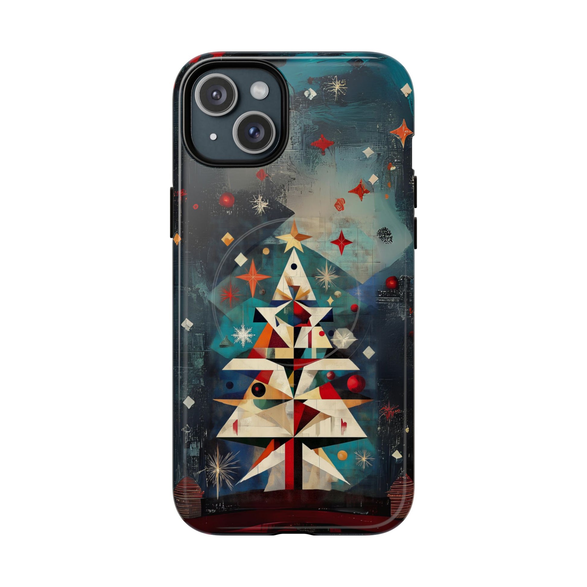 Magsafe Mosaic Festive Christmas Tree Art Deco Stained Glass Phone Case Rankin Bass Style MidMod Design iPhone 14 15 Pro Max