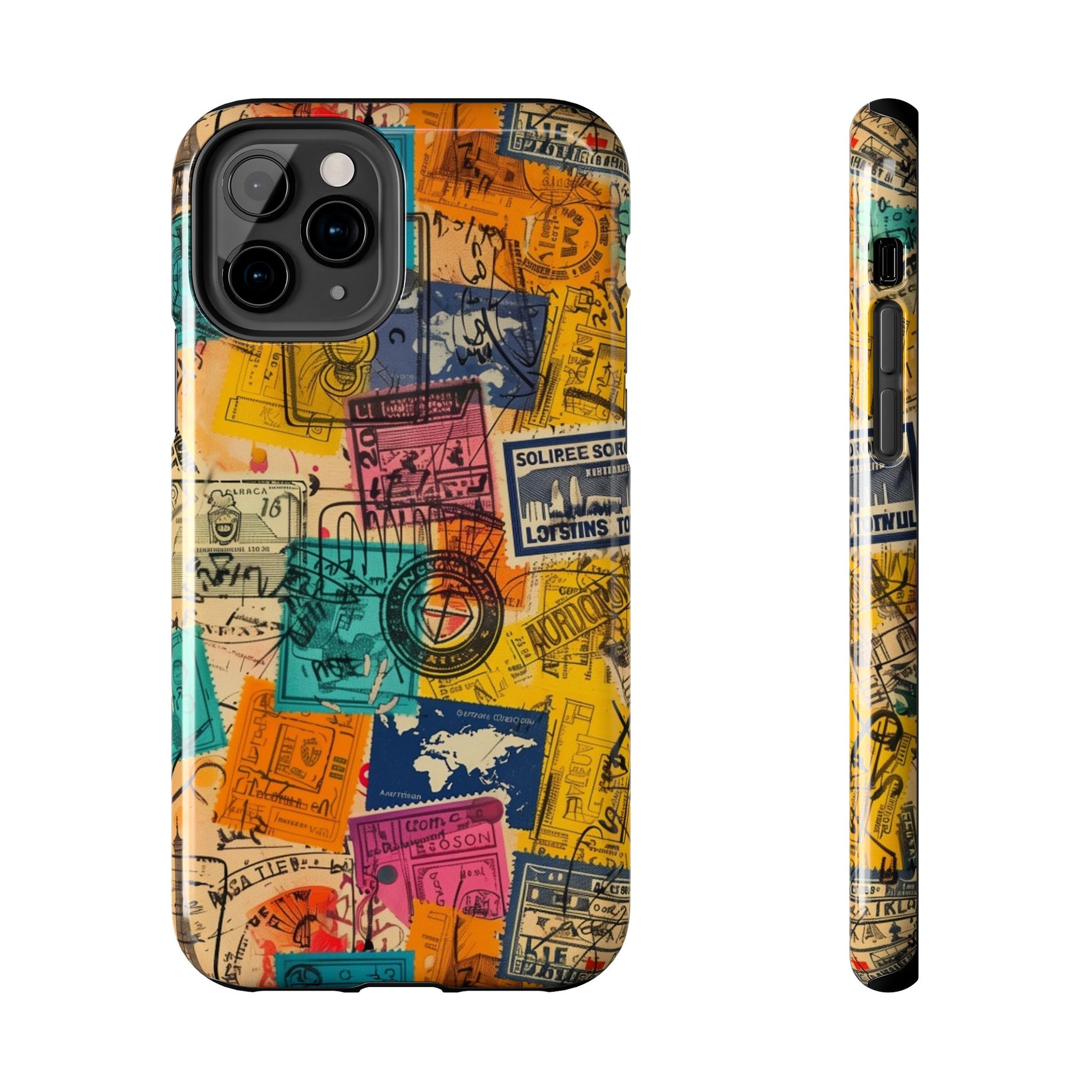 Travel Stamps Tough Case - Durable iPhone case Vintage Travel Stamps Design - Adventure Inspired Case - Protective Global Destination Prints