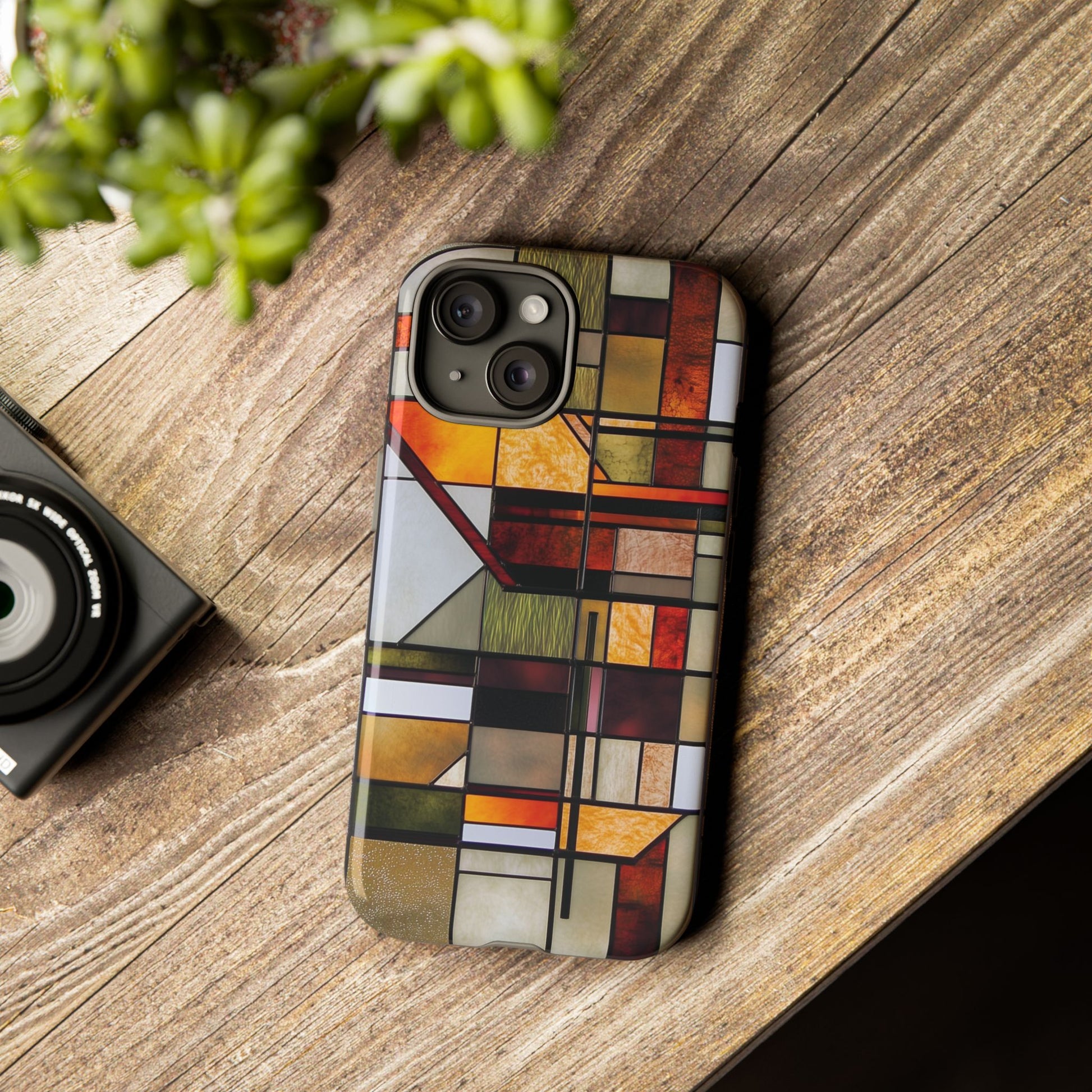 Stained Glass Phone Case Art Deco Frank Lloyd Wright Cottage Core Usonian Prairie Style Geometric Stylish  iPhone 14 15 16 Pro