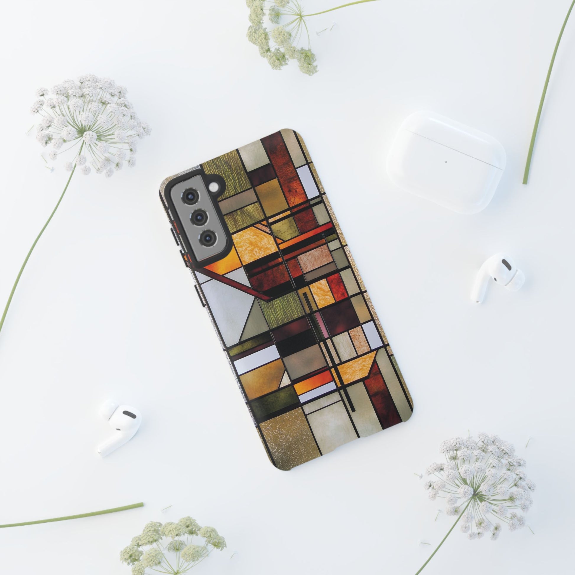 Stained Glass Phone Case Art Deco Frank Lloyd Wright Cottage Core Usonian Prairie Style Geometric Stylish  iPhone 14 15 16 Pro