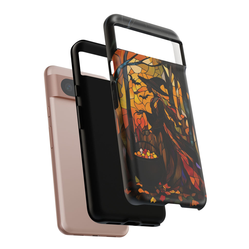 Halloween Witch Stained Glass Effect Dark Academia Spooky Fall Witchy Pumpkin Bats Seasonal Fall Mosaic Case iPhone 13 14 15 16 Pro Max