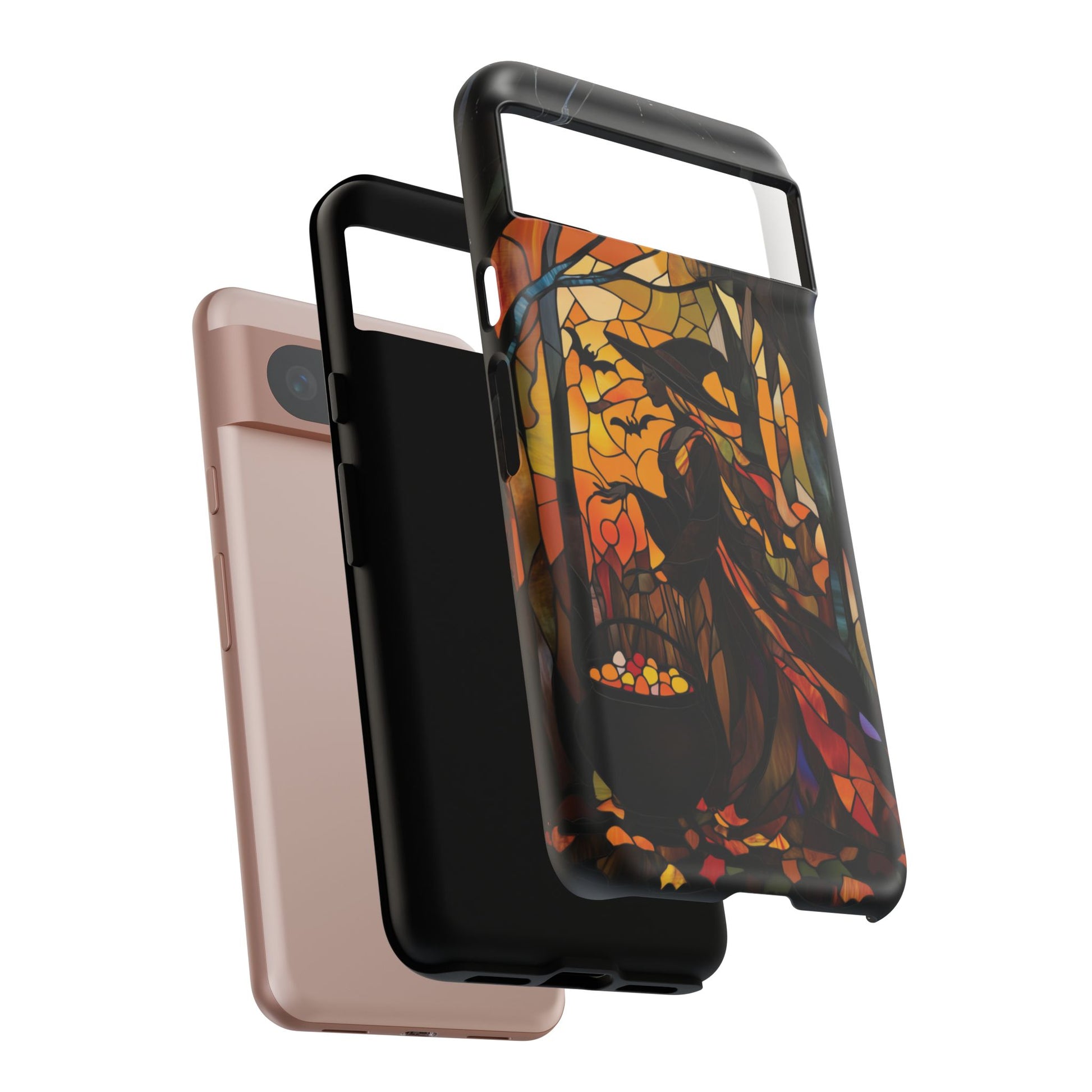 Halloween Witch Stained Glass Effect Dark Academia Spooky Fall Witchy Pumpkin Bats Seasonal Fall Mosaic Case iPhone 13 14 15 16 Pro Max