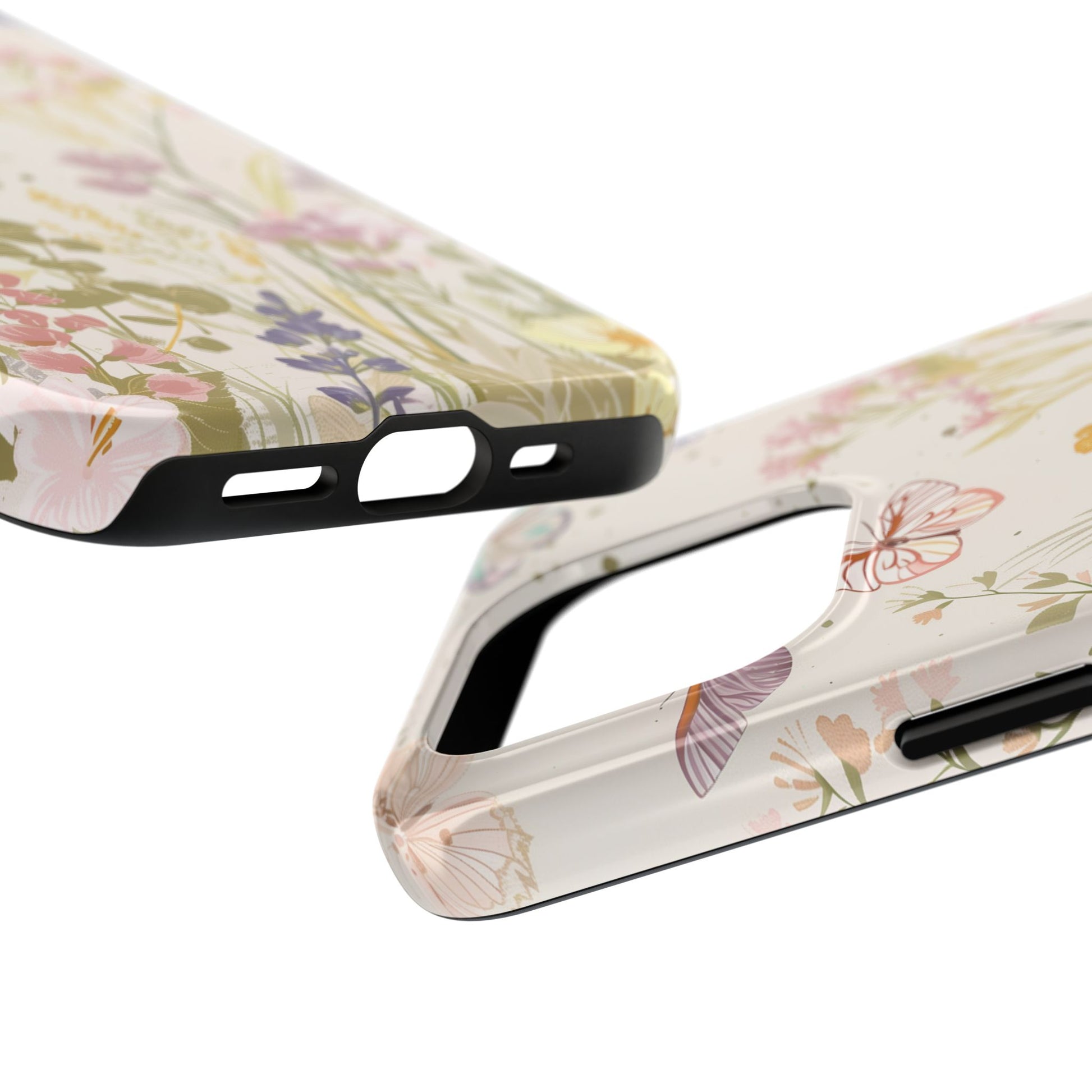 Butterfly Meadow Scene Cottagecore iPhone 15, Pastel Wildflowers & Butterflies, Natural iPhone Case, Cottagecore Garden Case, iPhone 14