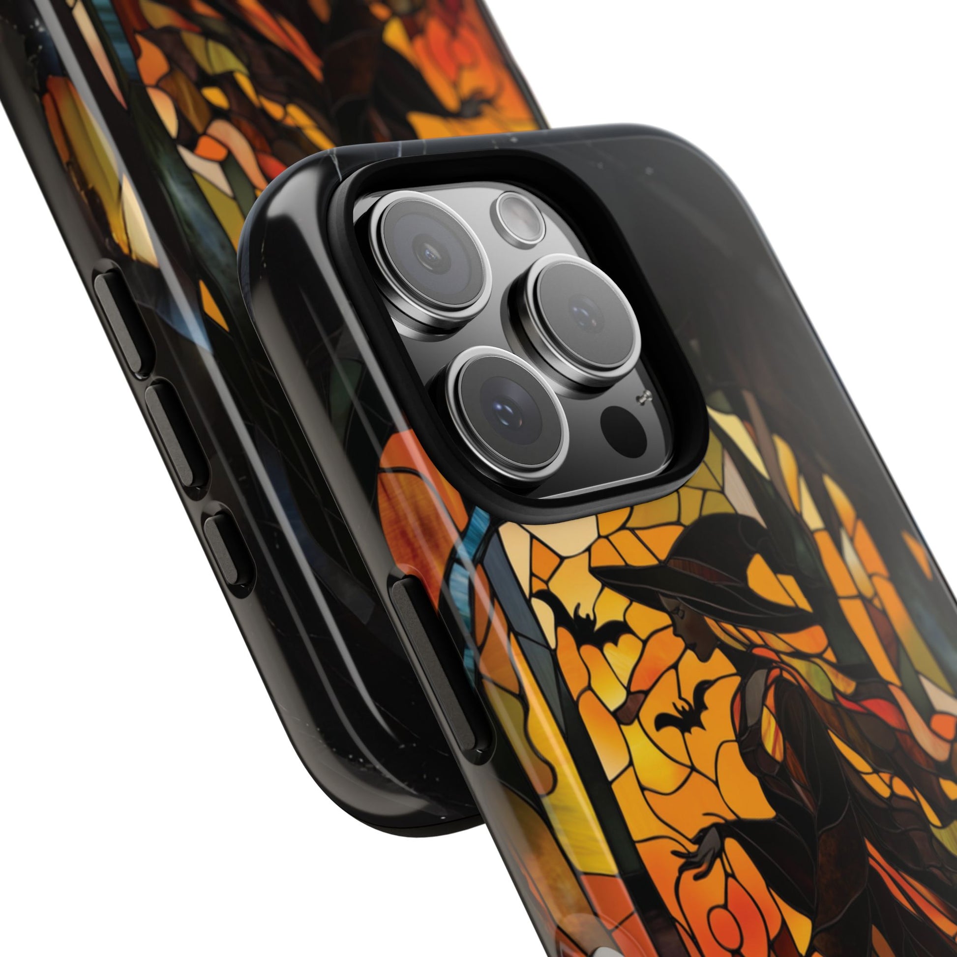 Halloween Witch Stained Glass Effect Dark Academia Spooky Fall Witchy Pumpkin Bats Seasonal Fall Mosaic Case iPhone 13 14 15 16 Pro Max