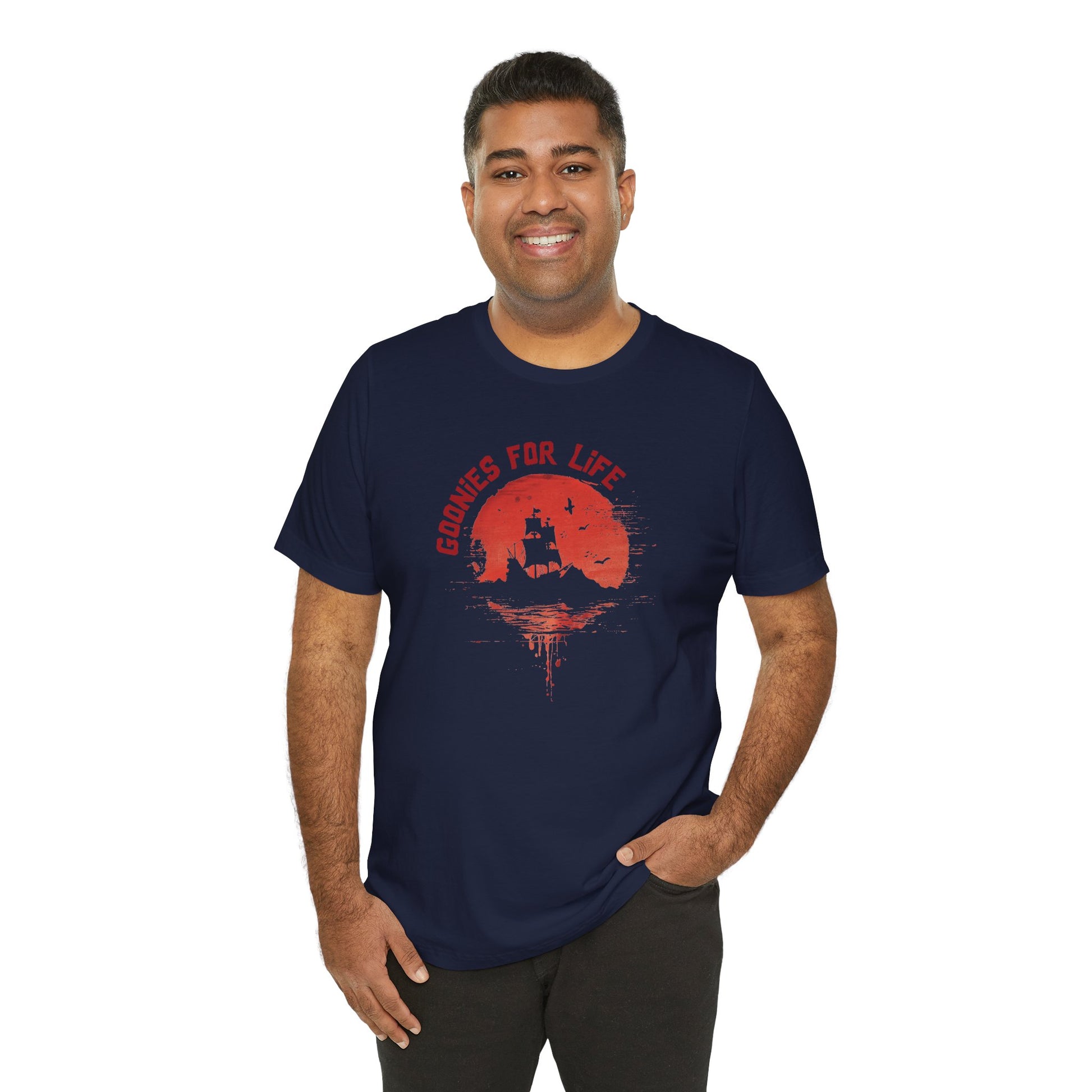 Goonies For Life Vintage Style Sunset Pirate Ship Tee