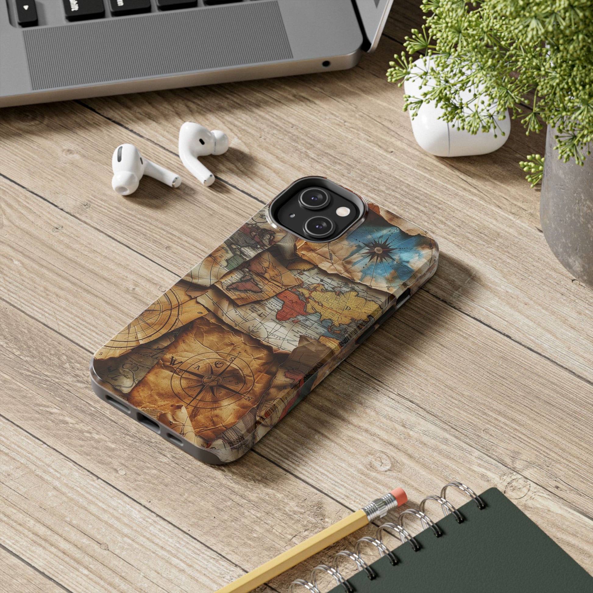 Double Layer Map Phone Case - Protective Phone Case Vintage Map Design - Durable Dual Layer Case with Map Print - Travel Inspired Phone Case