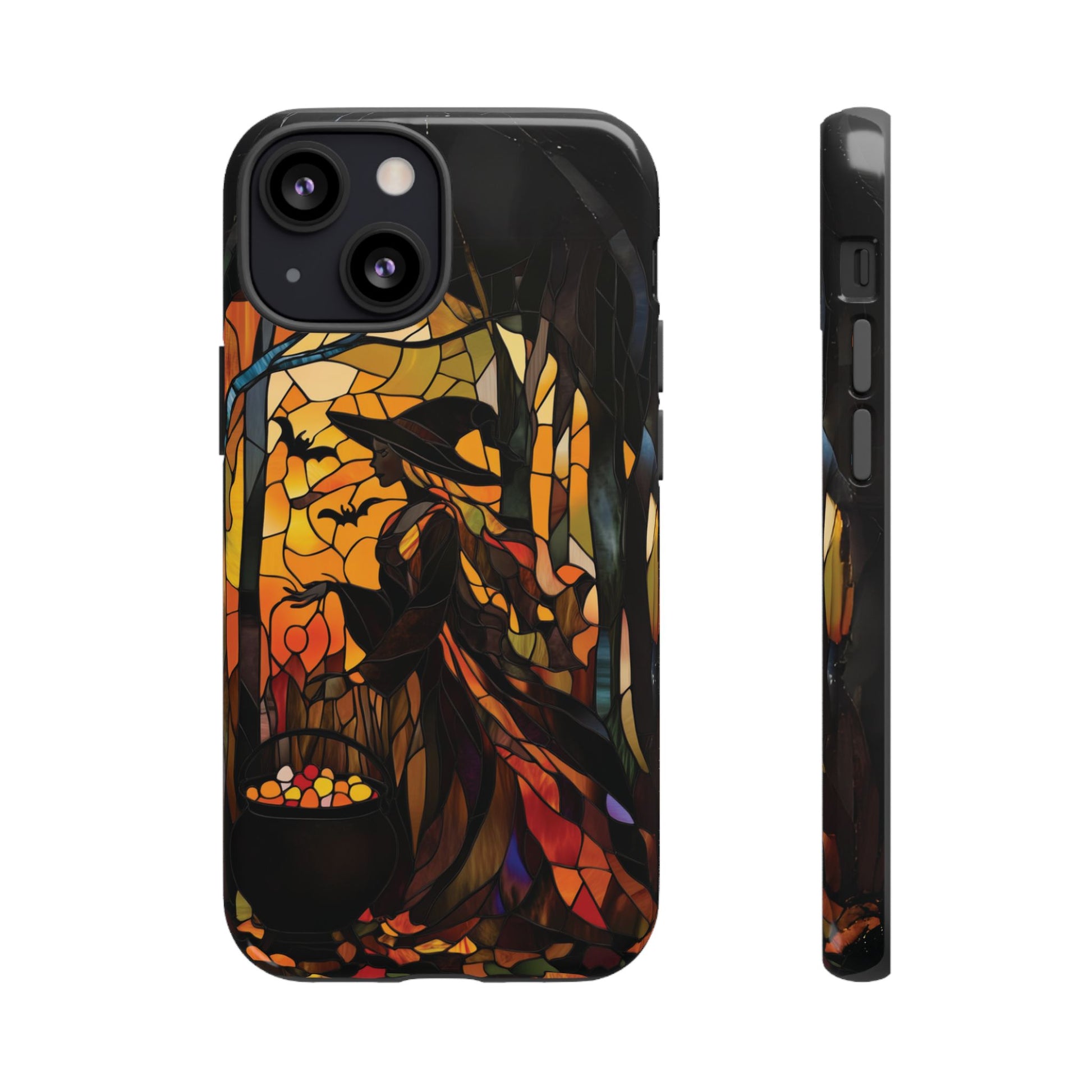 Halloween Witch Stained Glass Effect Dark Academia Spooky Fall Witchy Pumpkin Bats Seasonal Fall Mosaic Case iPhone 13 14 15 16 Pro Max