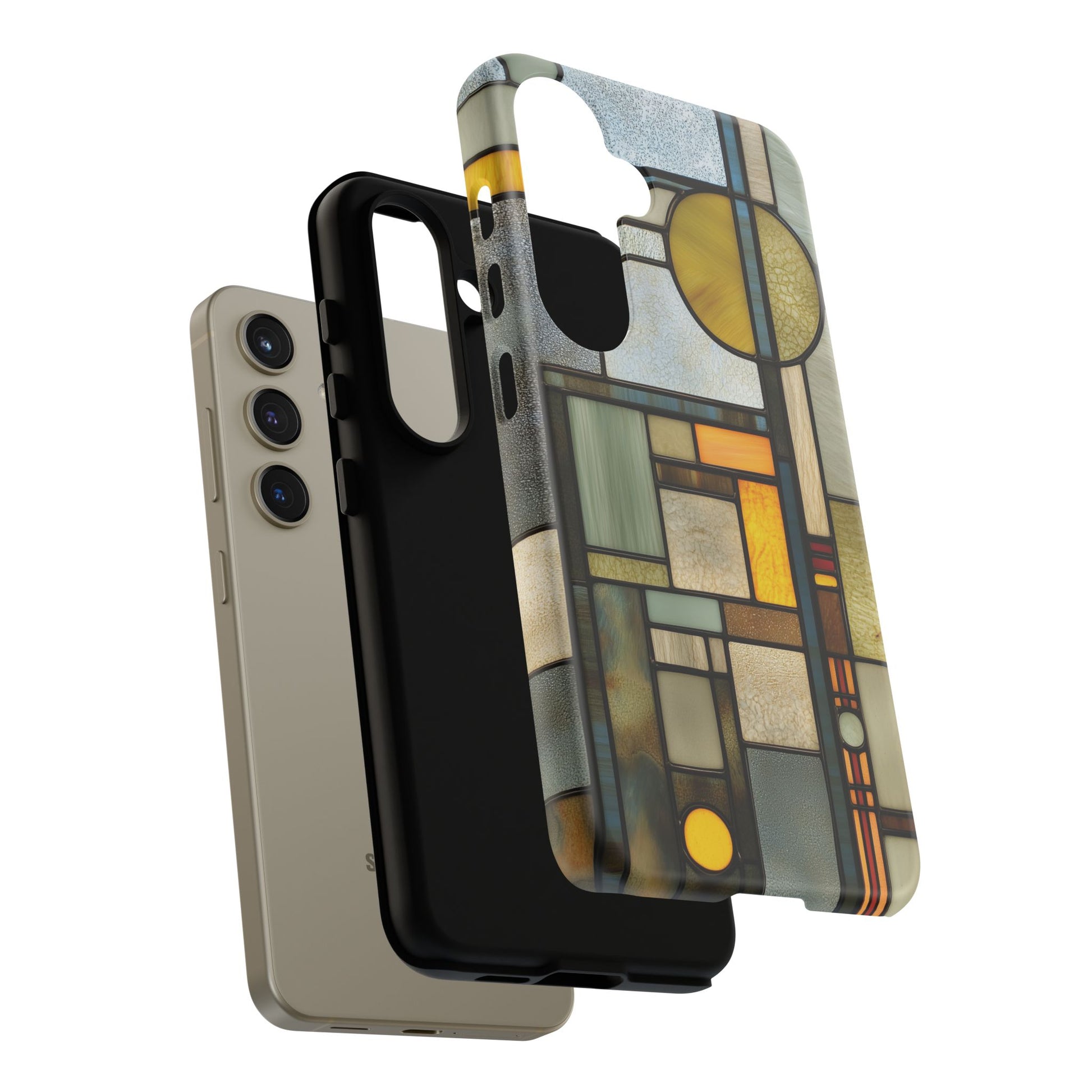 Green Art Deco Stained Glass Phone Case Frank Lloyd Wright Cottage Core Usonian Prairie Style Geometric Stylish  iPhone 14 15 16 Pro