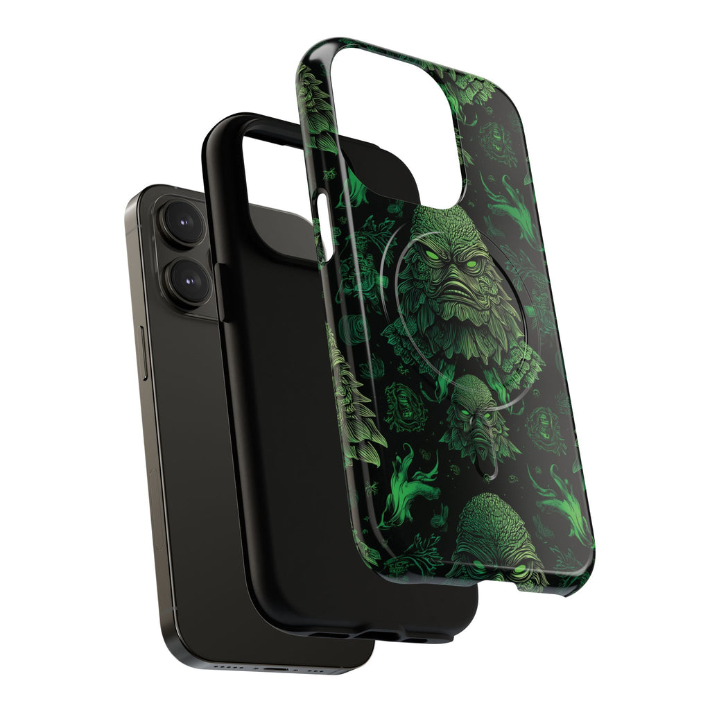 Halloween Lagoon Creature Black and Green Iphone Wireless Charging Case