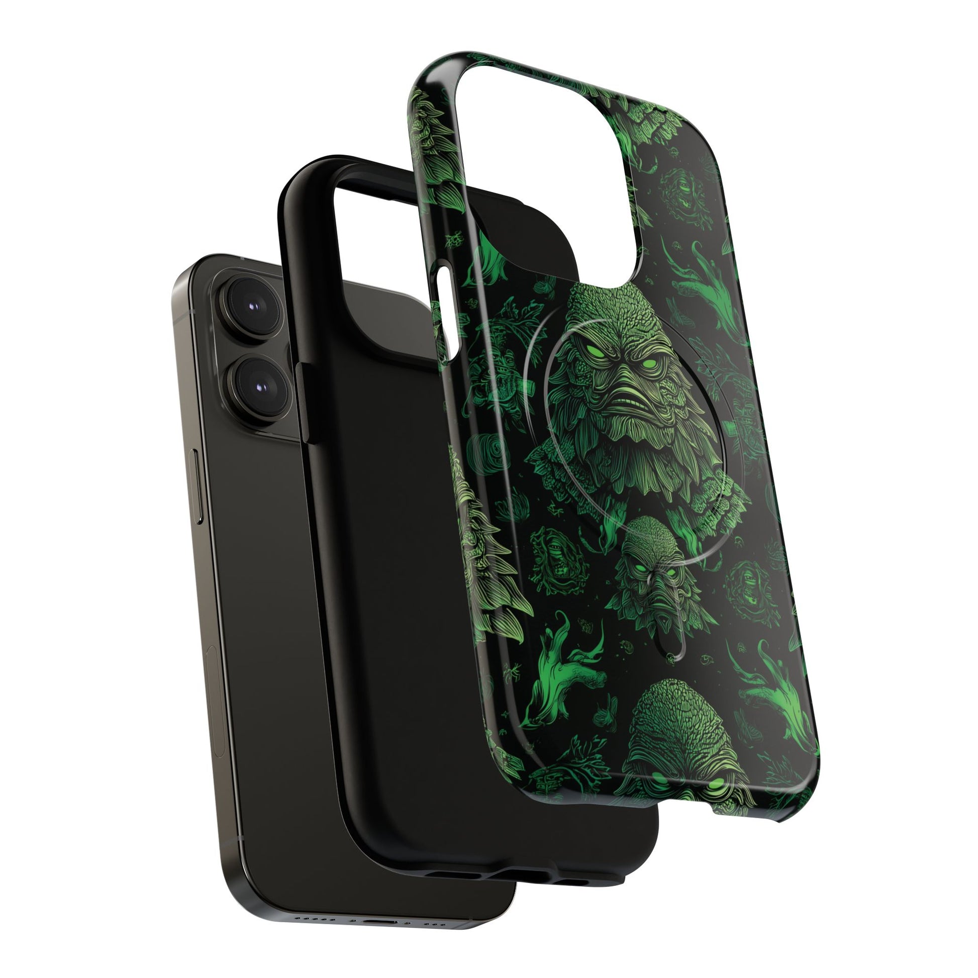 Halloween Lagoon Creature Black and Green Iphone Wireless Charging Case