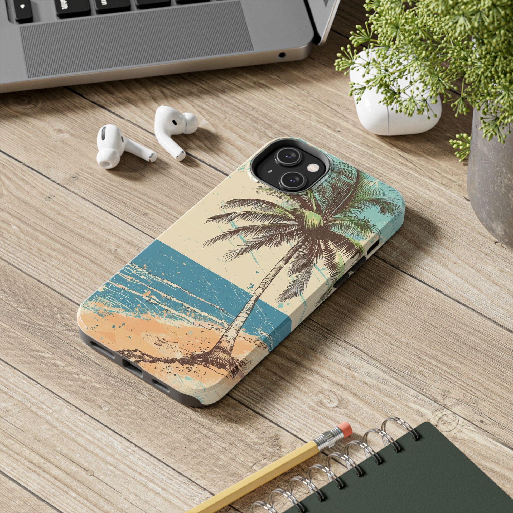 Retro Beach Scene Phone Case, Vintage Tropical Ocean iPhone Case, Summer Beach Phone Cover for iPhone, iphone 15 pro max
