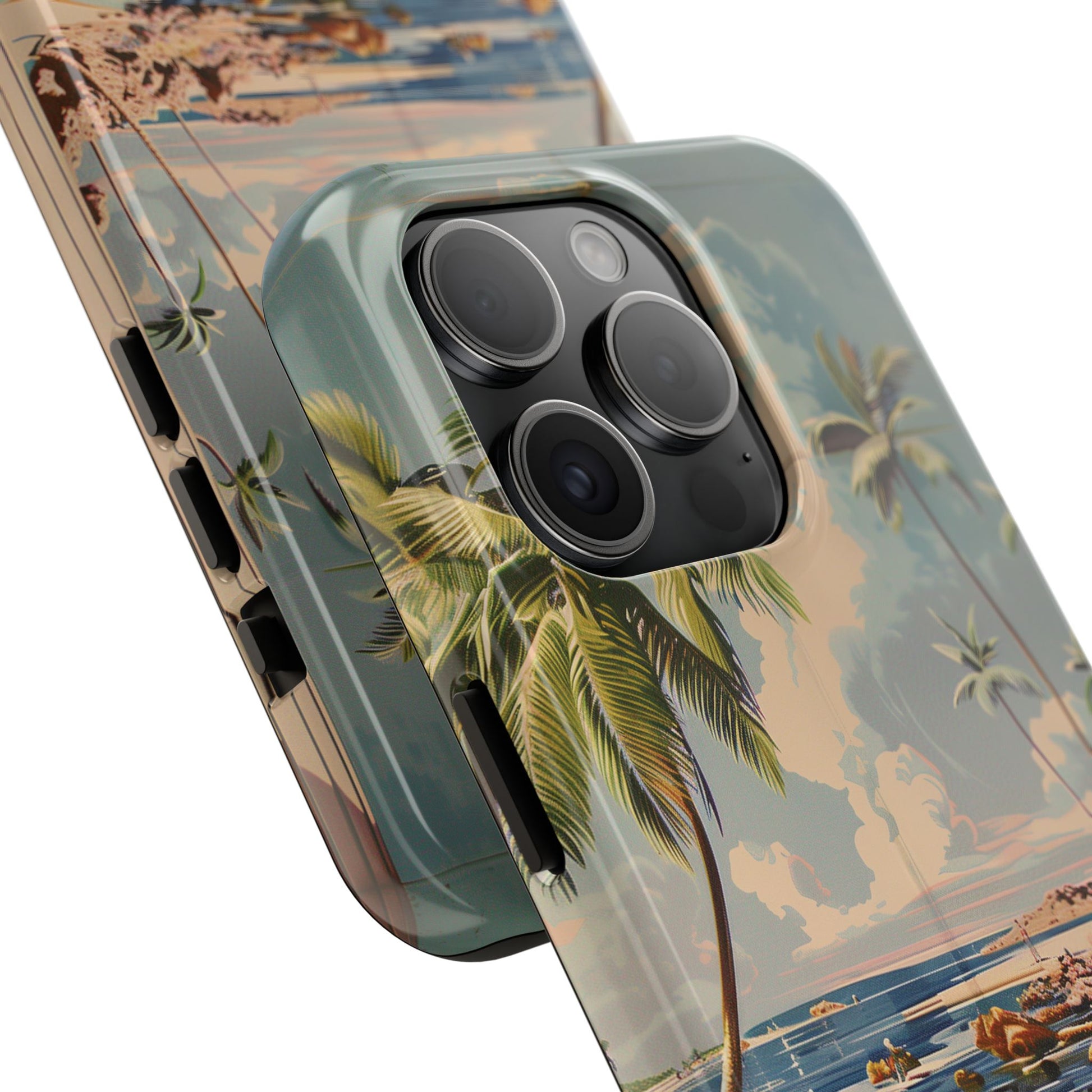Beach Scene Phone Case Retro Vintage Tropical Ocean Summer Surfing Tiki iPhone 13 14 15 16 Pro Max Galaxy S24