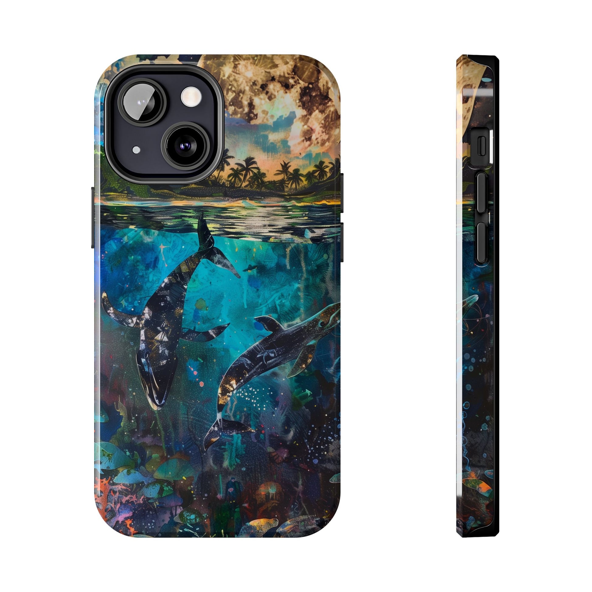 Abstract Moonlit Whales Underwater Phone Case - Durable and Stunning Protective Cover