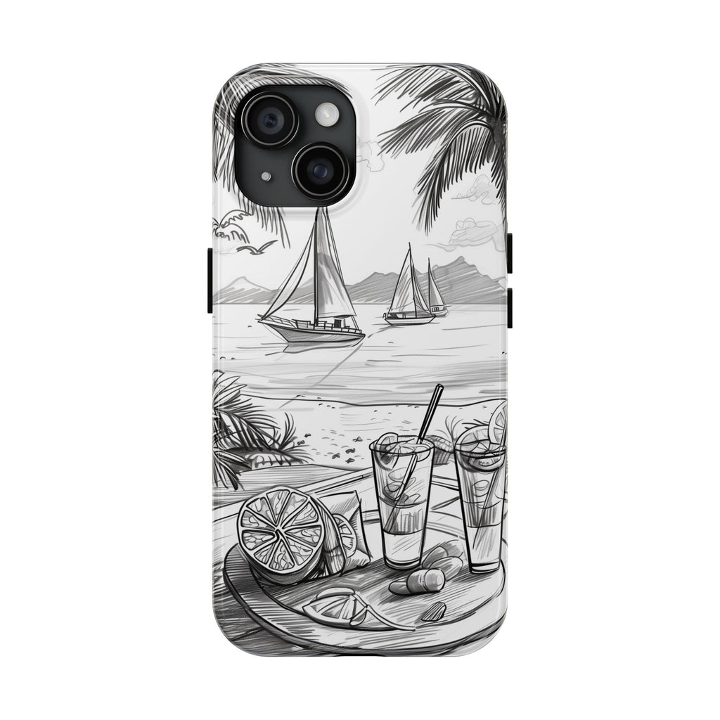 Beach Vibes Phone Case: Hand-Drawn Tiki Drinks & Tropical Paradise Design
