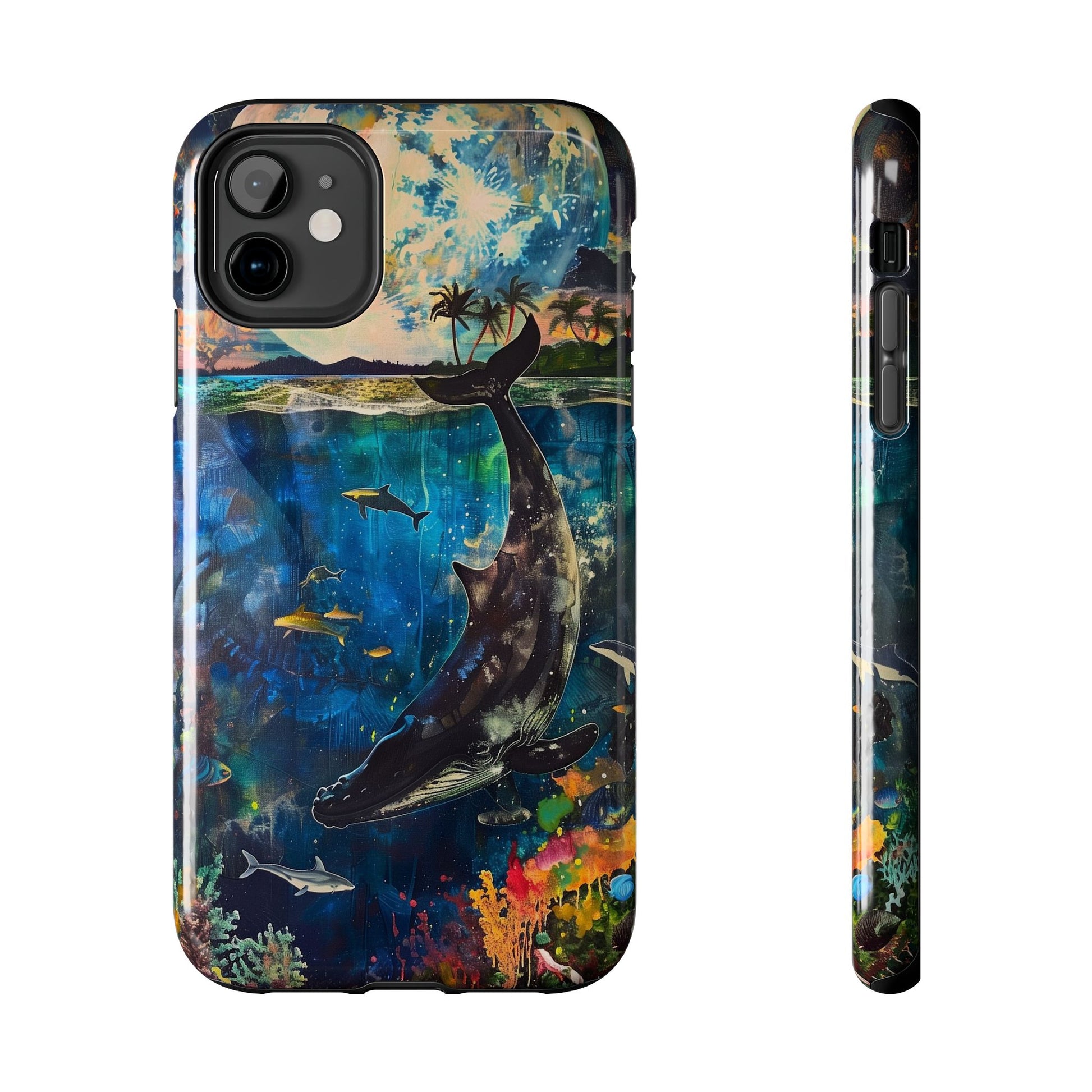 Abstract Moonlit Whale Underwater Phone Case - Durable and Stunning Protective Cover