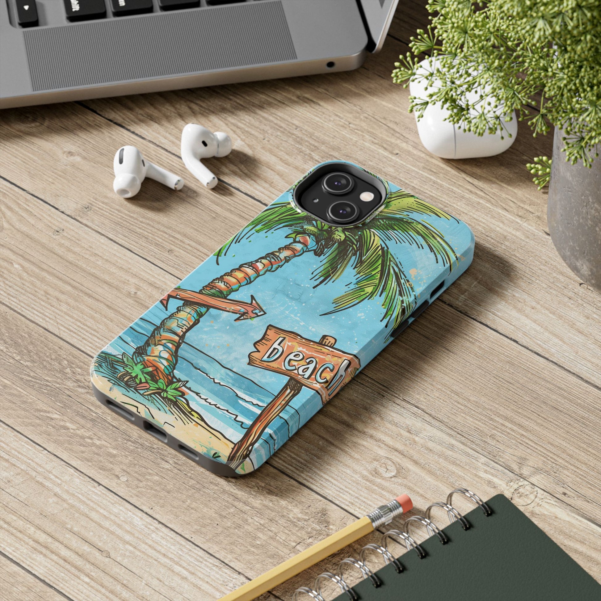 Durable Phone Case with Beach Scene and Palm Tree - Tropical Paradise Protective Cover