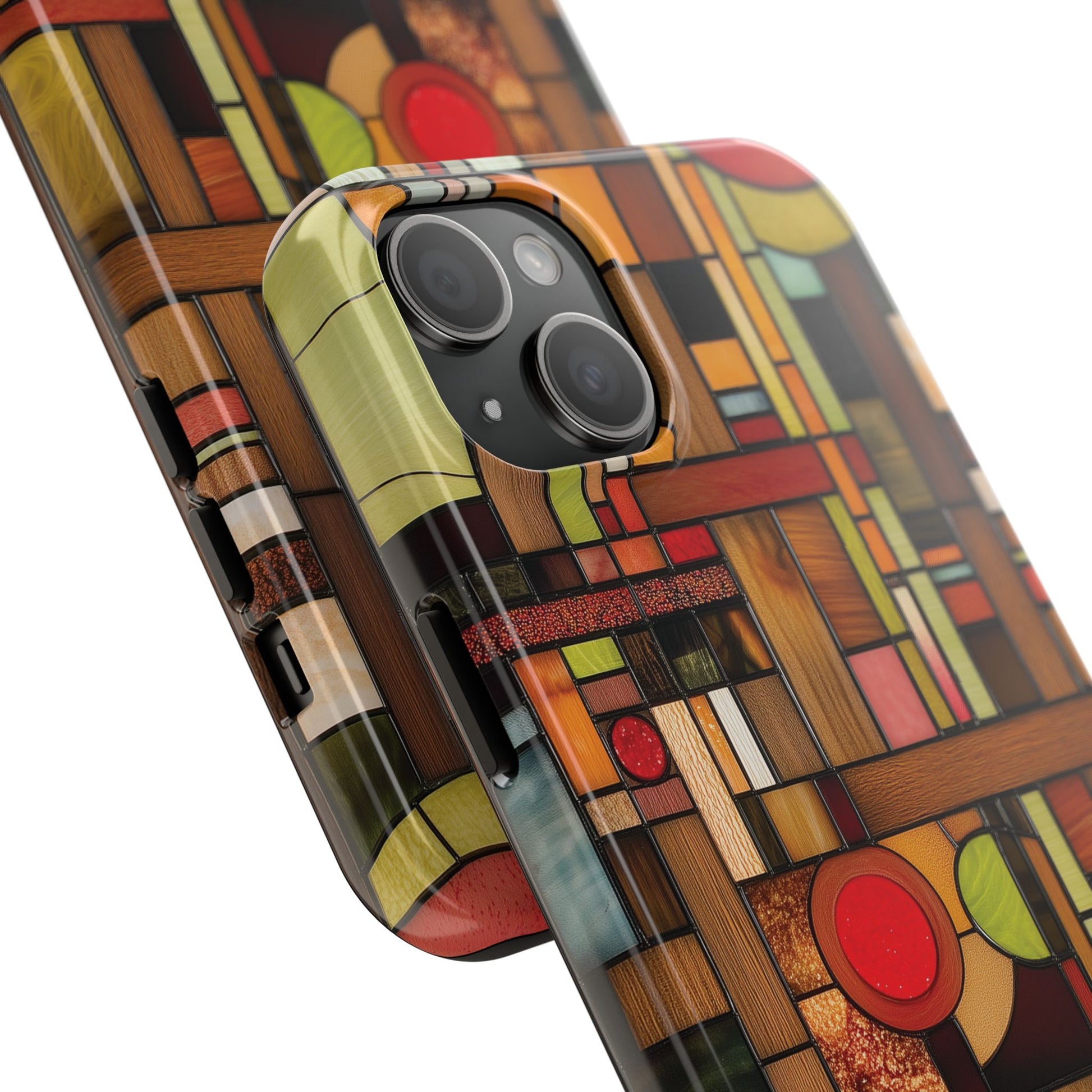Stained Wood and Glass Phone Case Artistic iPhone Case Architectural Design, Art Deco iphone Case, iPhone 15 Pro Max