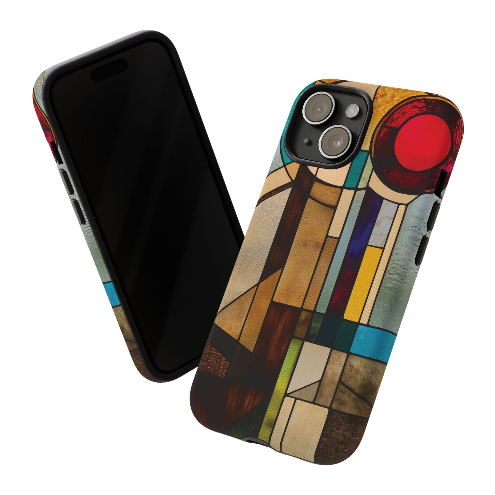 Stained Art Deco Glass Phone Case Frank Lloyd Wright Cottage Core Usonian Prairie Style Geometric Stylish  iPhone 14 15 16 Pro