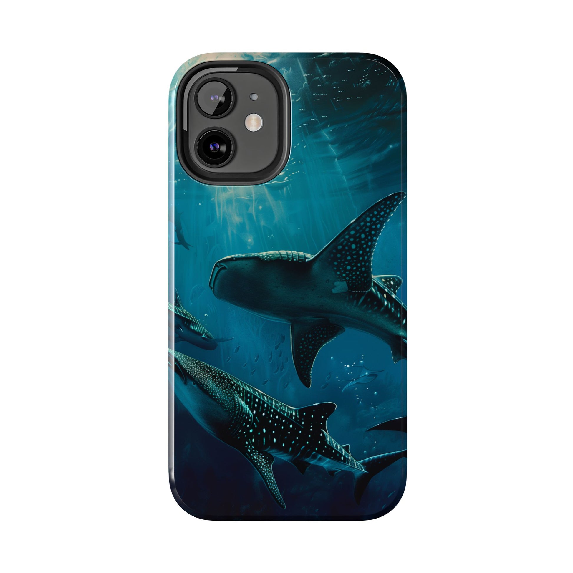 Tranquil Trio: Three Whale Sharks Tough Phone Case