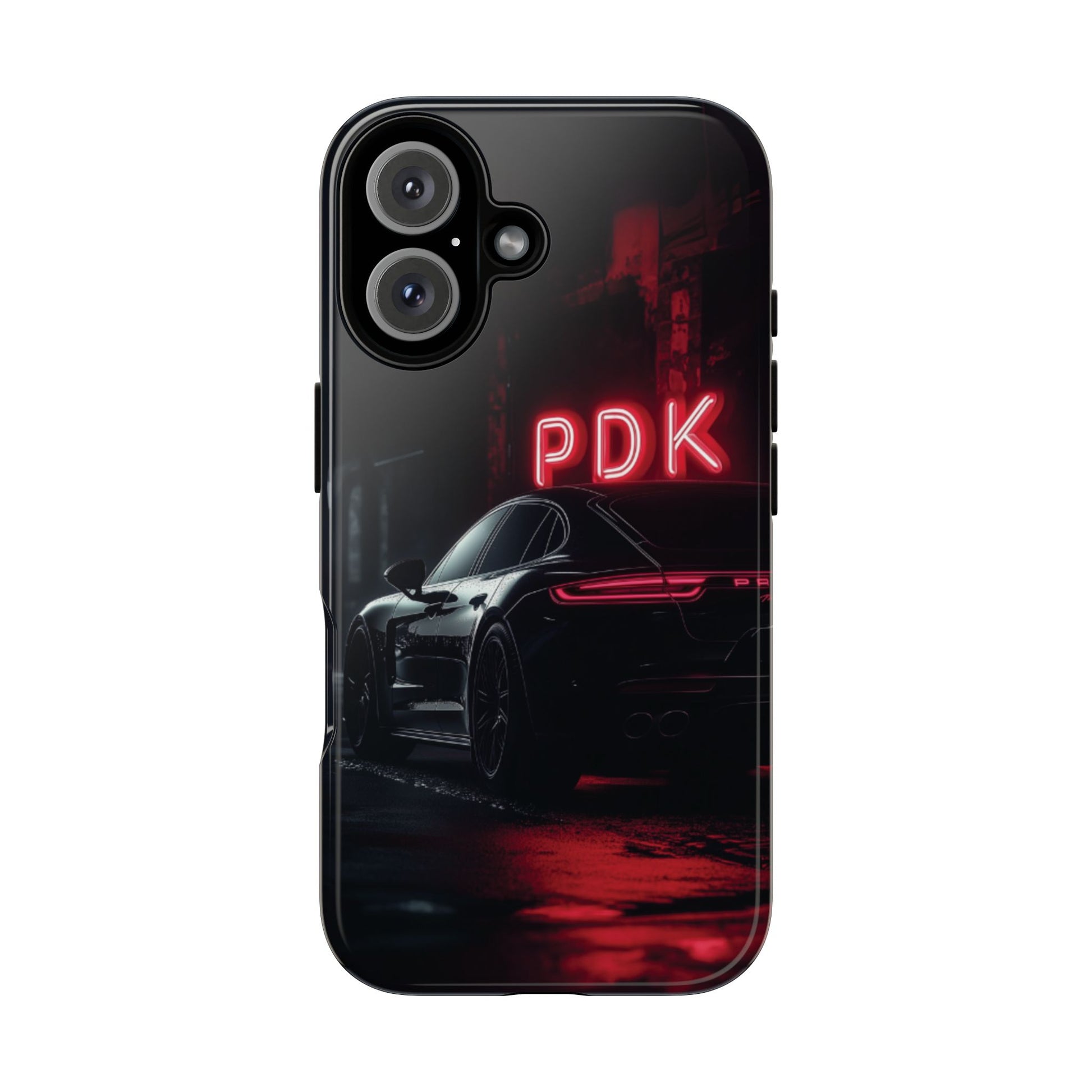 Pink Super Sports Car Phone Case PDK Car Lover Gift Porsche Panamera Inspired Neon Sign Font iPhone 13 14 15 16 Pro Max