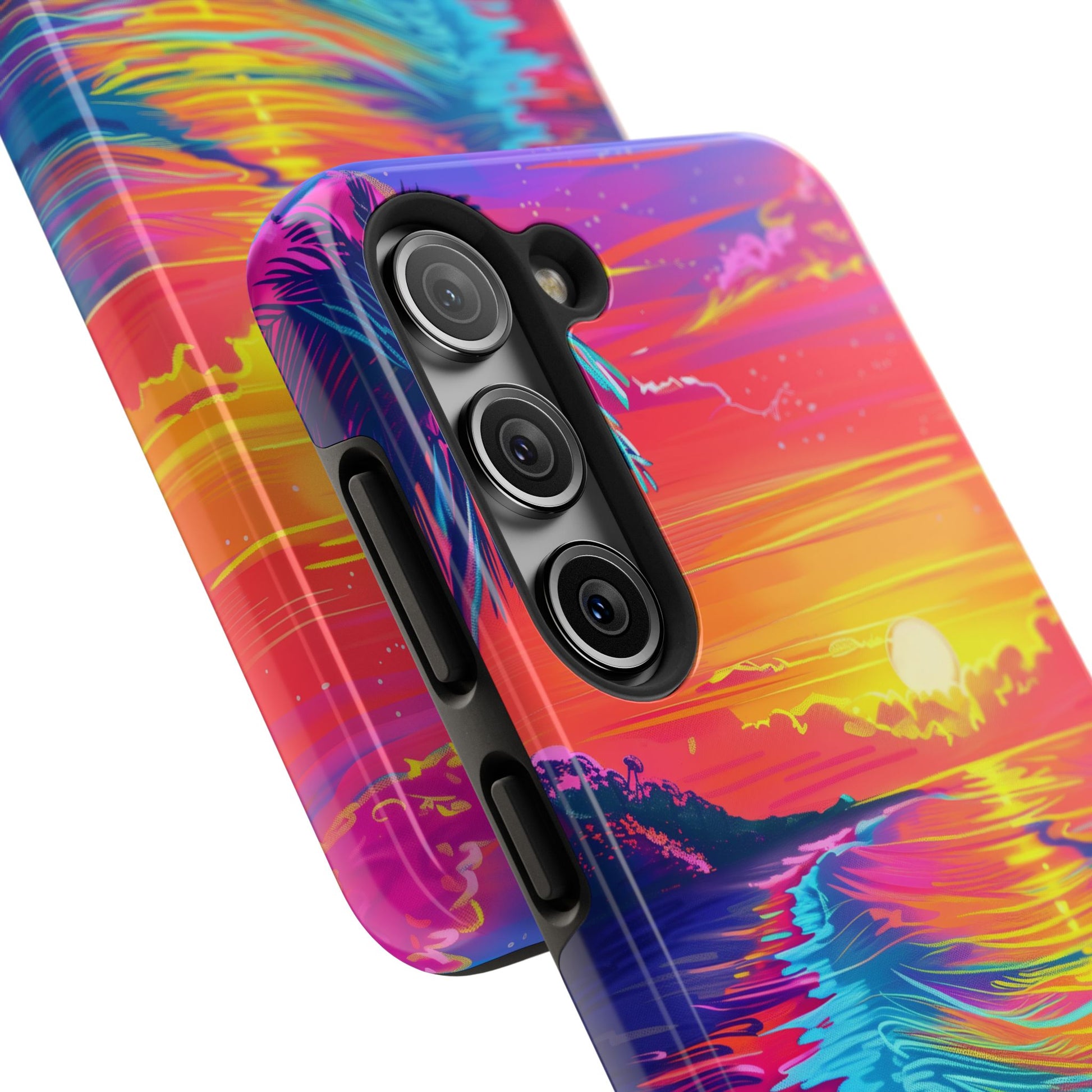 Tough Beach Sunrise Phone Case - Durable Case Lisa Frank Inspired Beach Art - Vibrant Beach Design - Colorful Phone Case for Beach Lovers