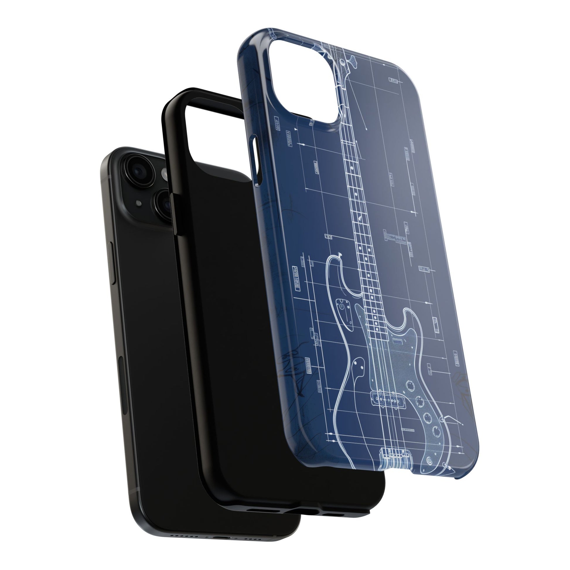 Guitar Phone Case Blueprint Schematic Vintage Custom Design Fender Gibson Rickenbacker Custom Rock Music Phone Accessories Musician Gift