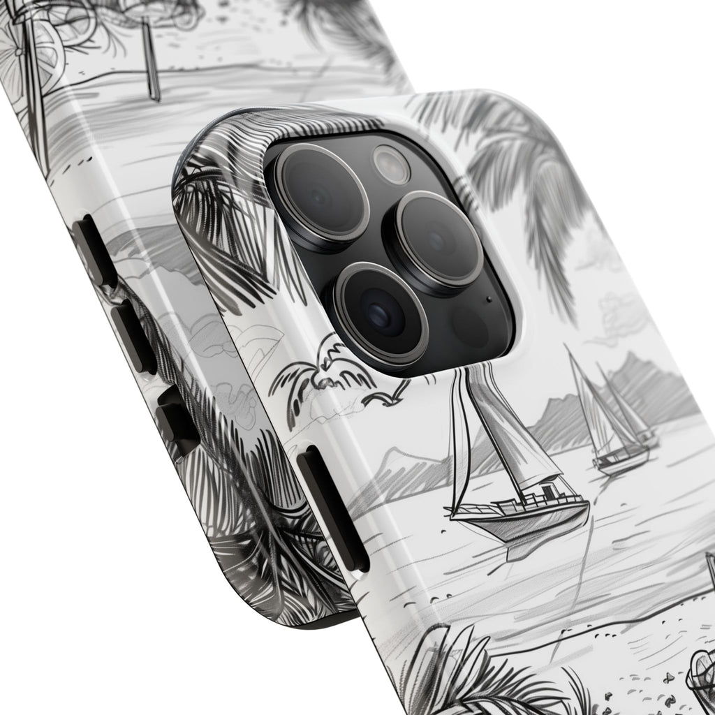 Beach Vibes Phone Case: Hand-Drawn Tiki Drinks & Tropical Paradise Design