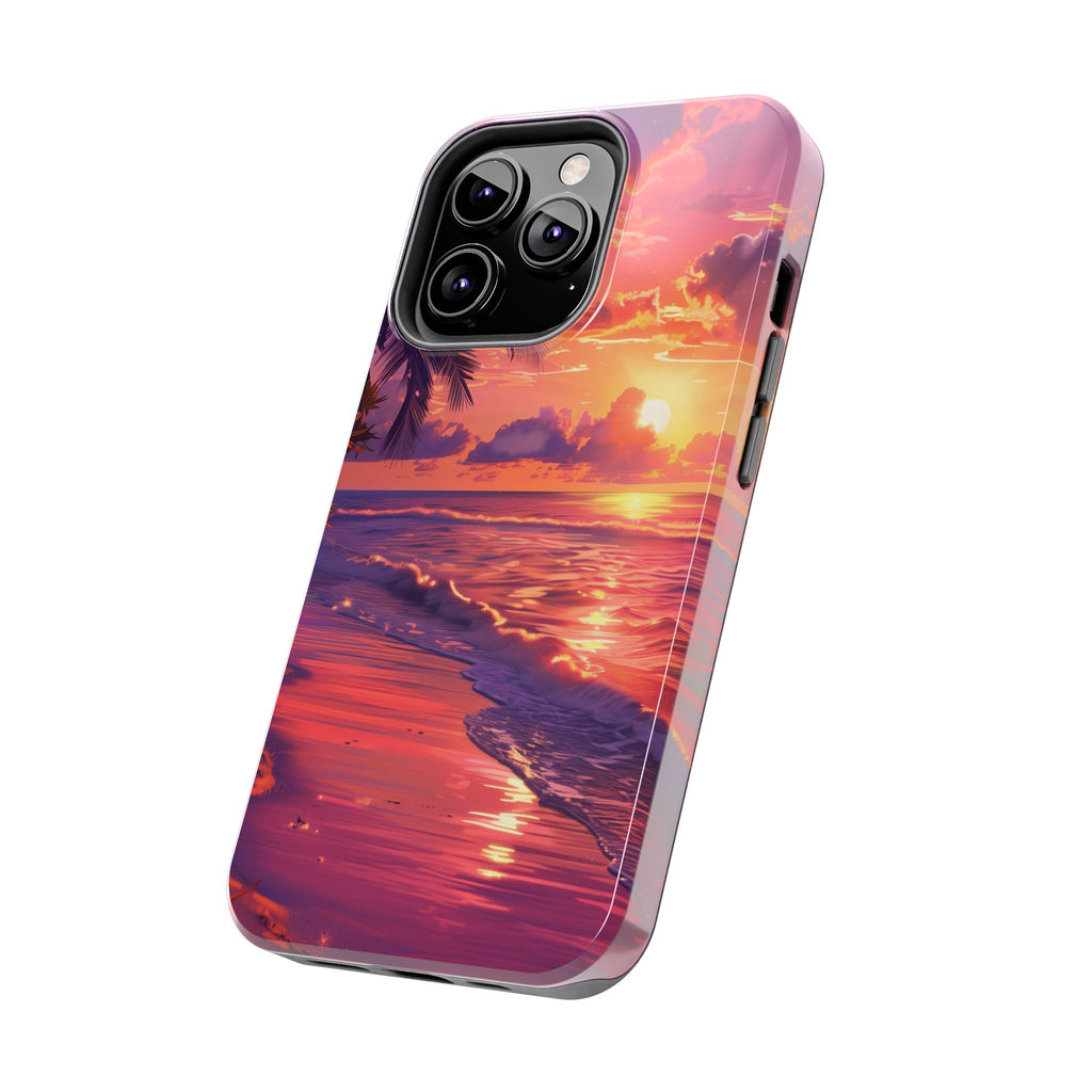 Tough Beach Scene Sunrise - Durable Case Lisa Frank Inspired Beach Art - Vibrant Beach Design - Colorful Phone Case for Beach Lovers