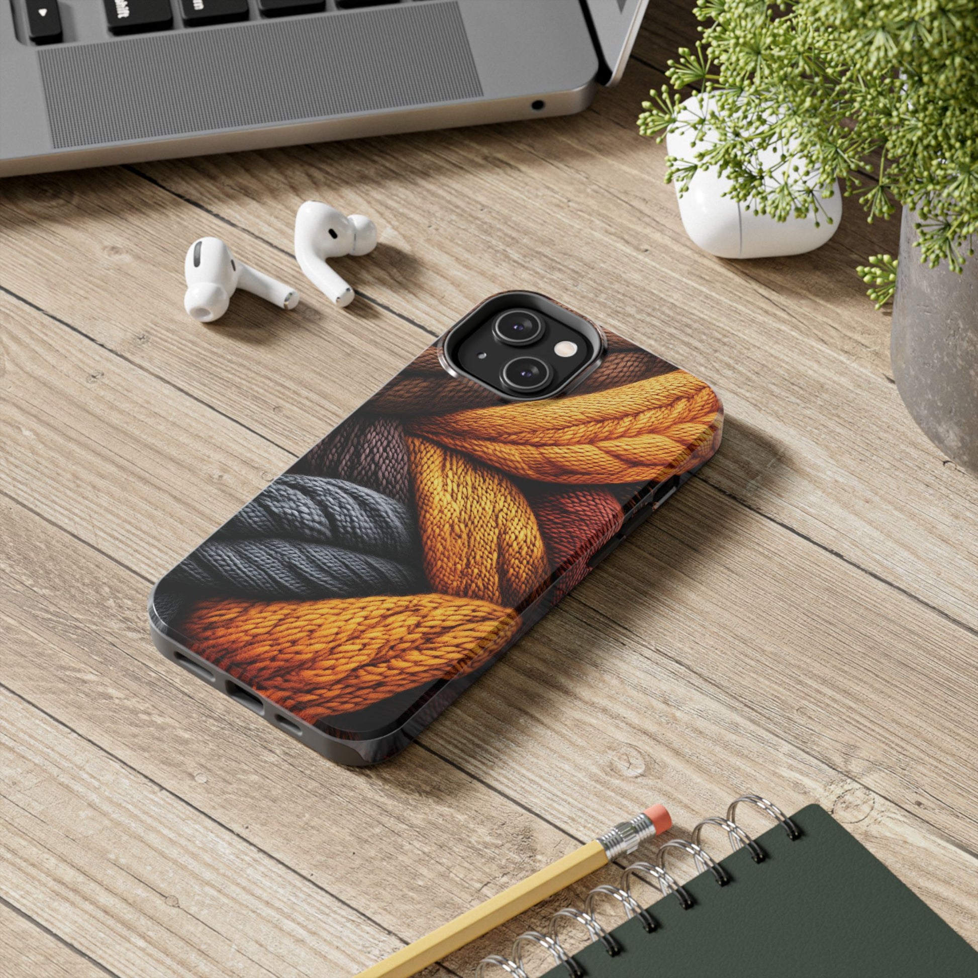Fall Knit Sweater Cozy Cottagecore Phone Case Boho Embroidered Fall Colors Phone Cover for iPhone 13 14 15 Pro, Samsung Galaxy S22 S23