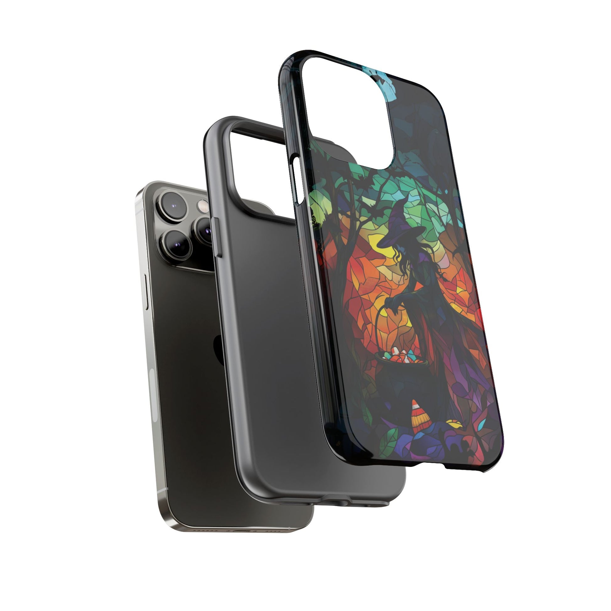Halloween Witch Stained Glass Dark Academia Spooky Fall Witchy Pumpkin Bats Seasonal Fall Mosaic Case iPhone 13 14 15 16 Pro Max