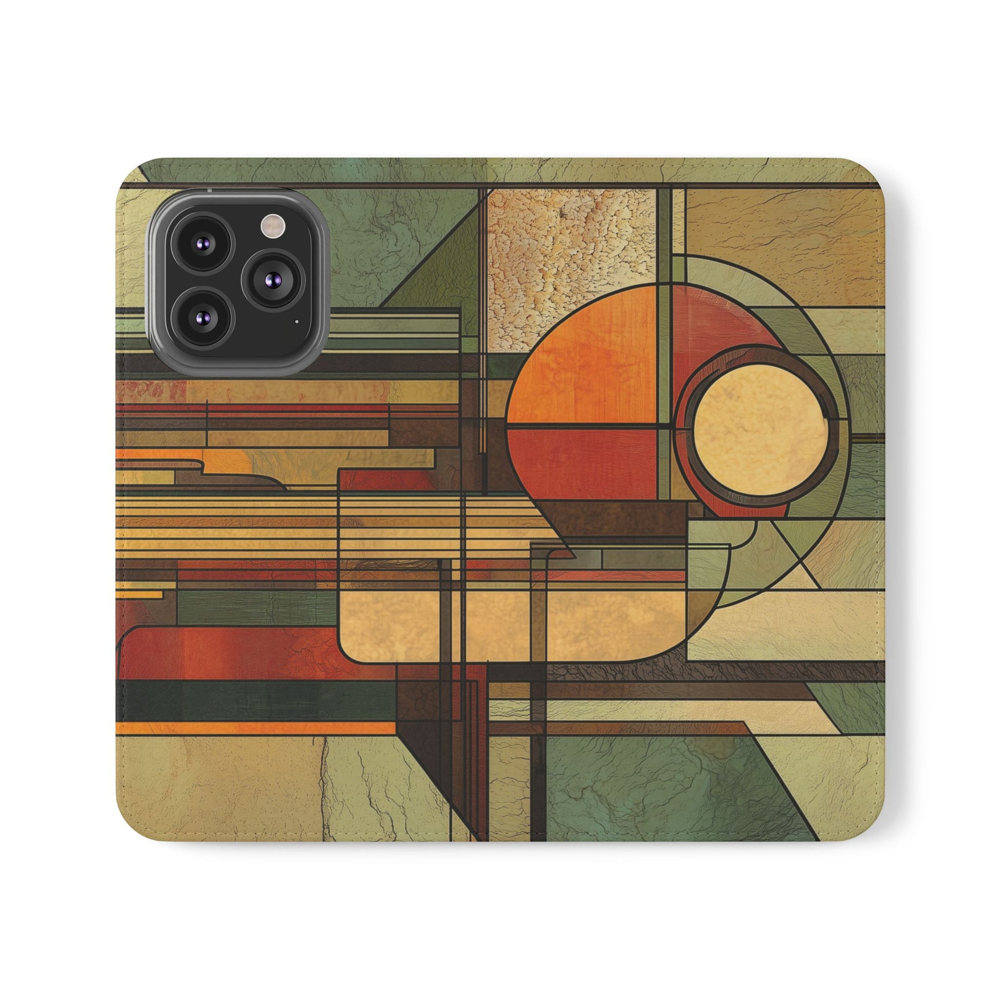 Art Deco Flip Case Prairie Style Stained Glass Inspired by Frank Lloyd Wright, Phone Covers, Colorful Protective Accessories, Unique