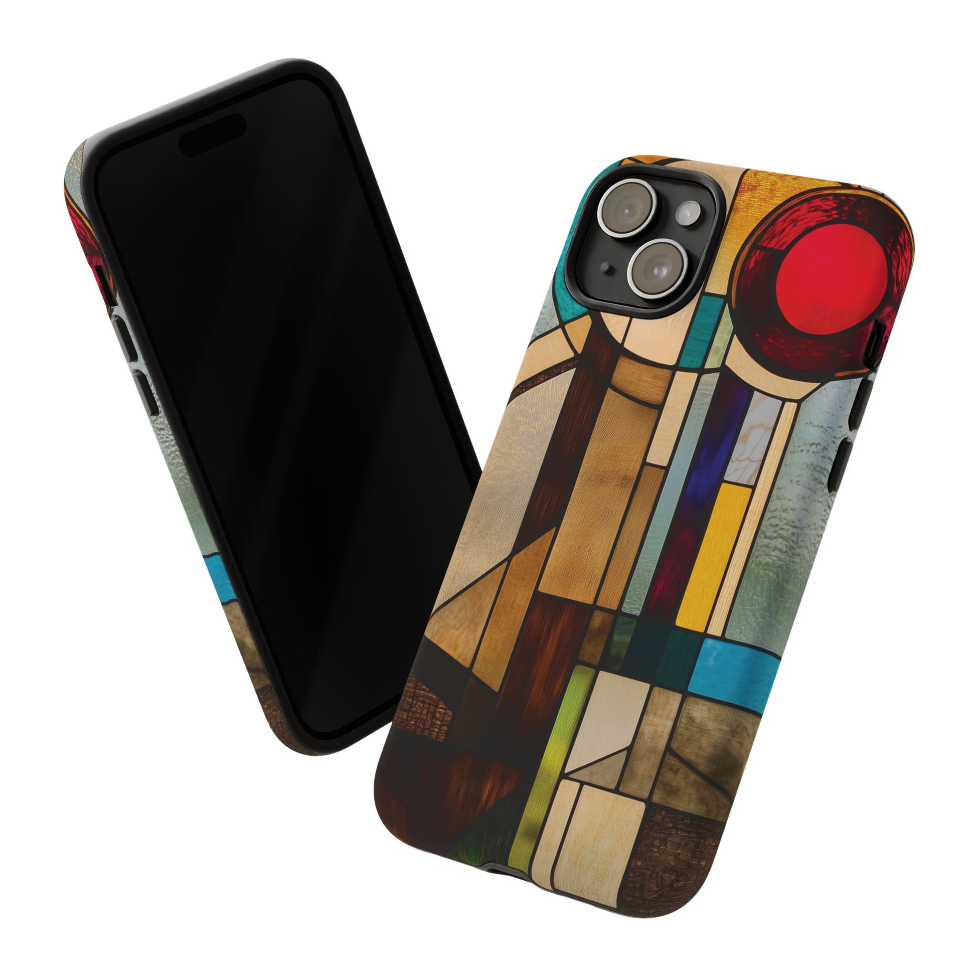 Stained Art Deco Glass Phone Case Frank Lloyd Wright Cottage Core Usonian Prairie Style Geometric Stylish  iPhone 14 15 16 Pro