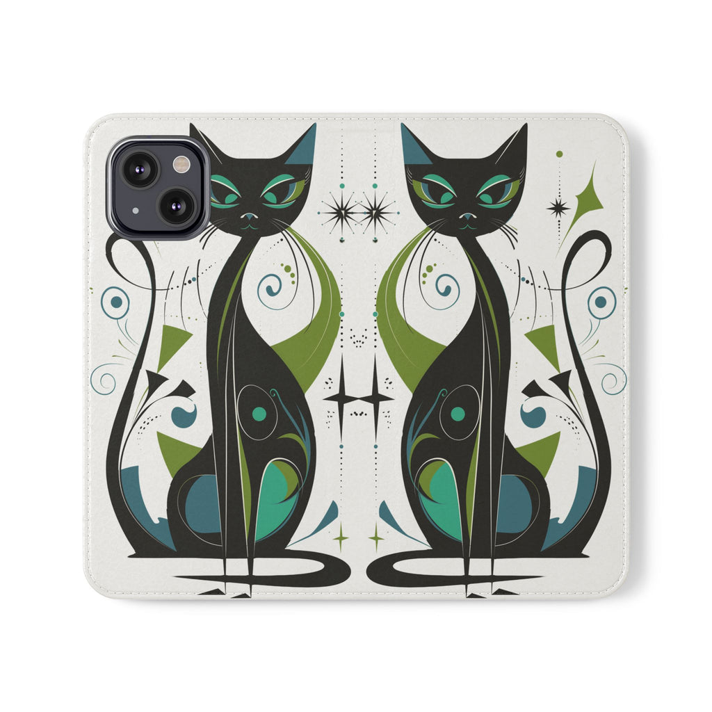 Mid-Century Modern Flip Case, Mid Mod Phone Case, Atomic Cats Case, Retro Chic Smartphone Cover, Android, Apple, Samsung Atomic Cats